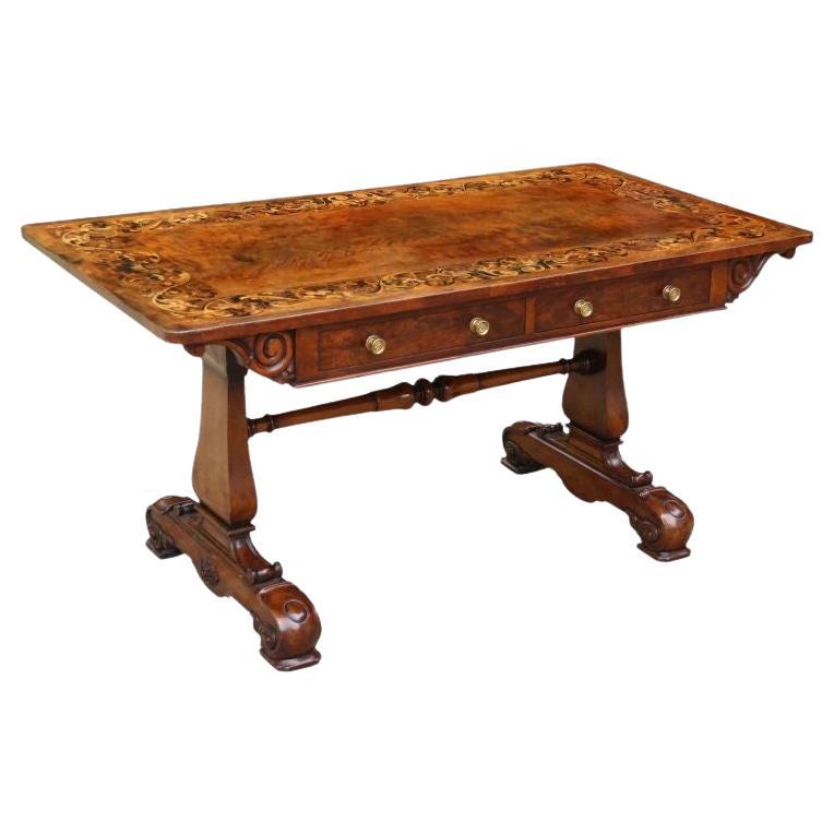 19th Century William IIII Flame Mahogany and Marquetry Library Table, circa 1835 For Sale