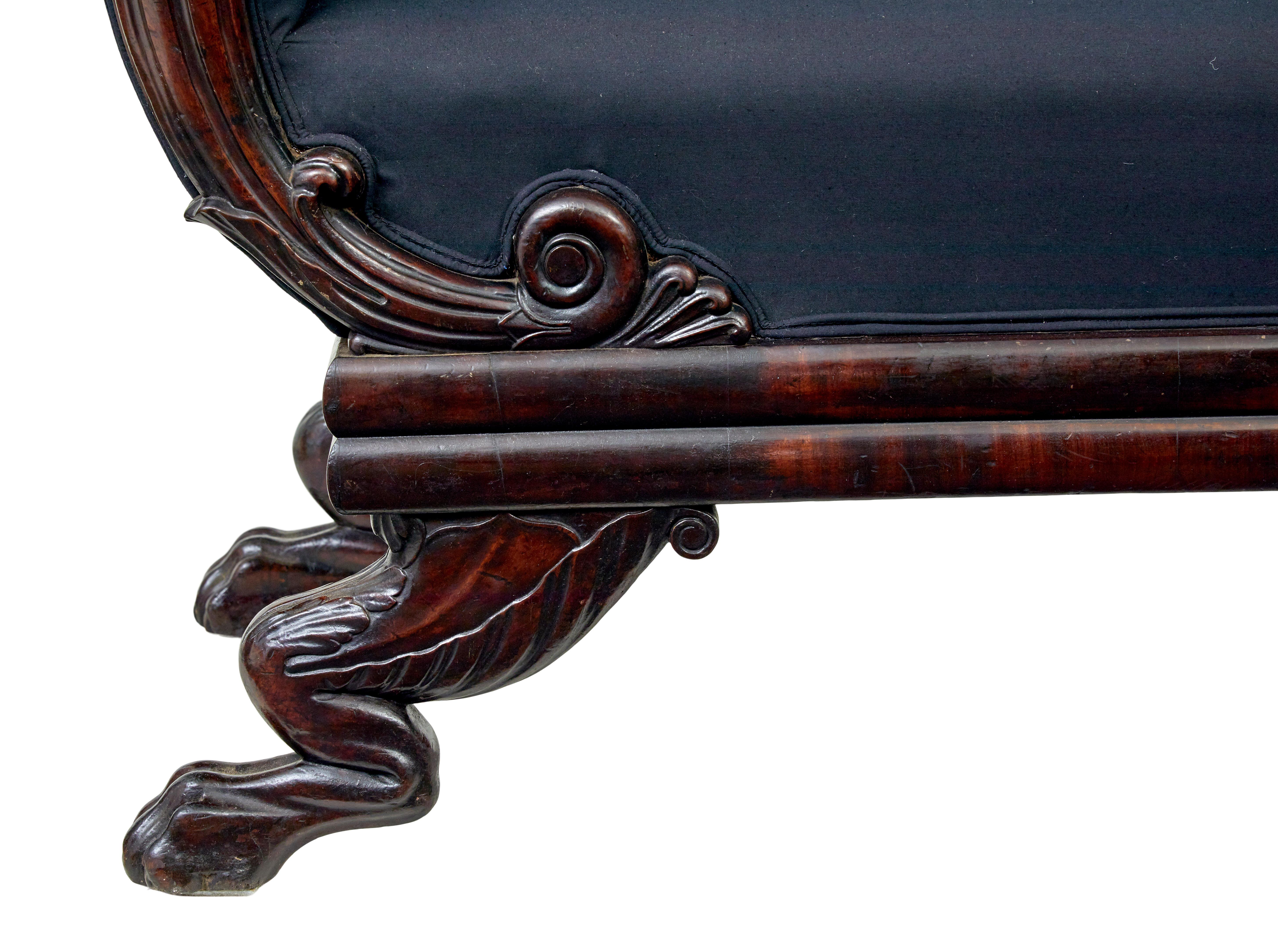 Chaise longue in mogano intagliato William IV del XIX secolo In condizioni buone in vendita a Debenham, Suffolk