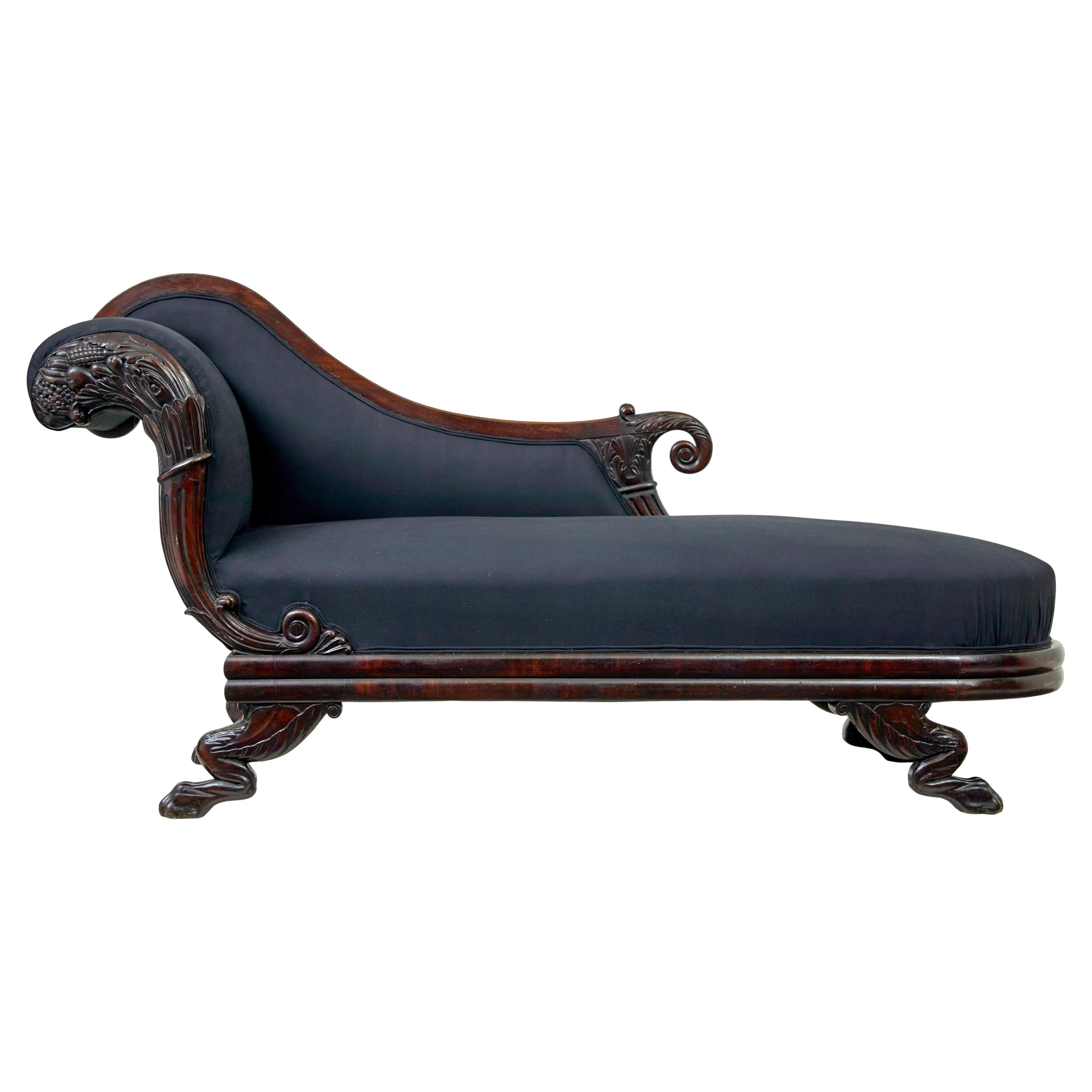 19th century William IV carved mahogany chaise longue