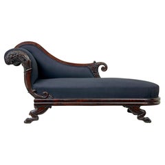 19th century William IV carved mahogany chaise longue