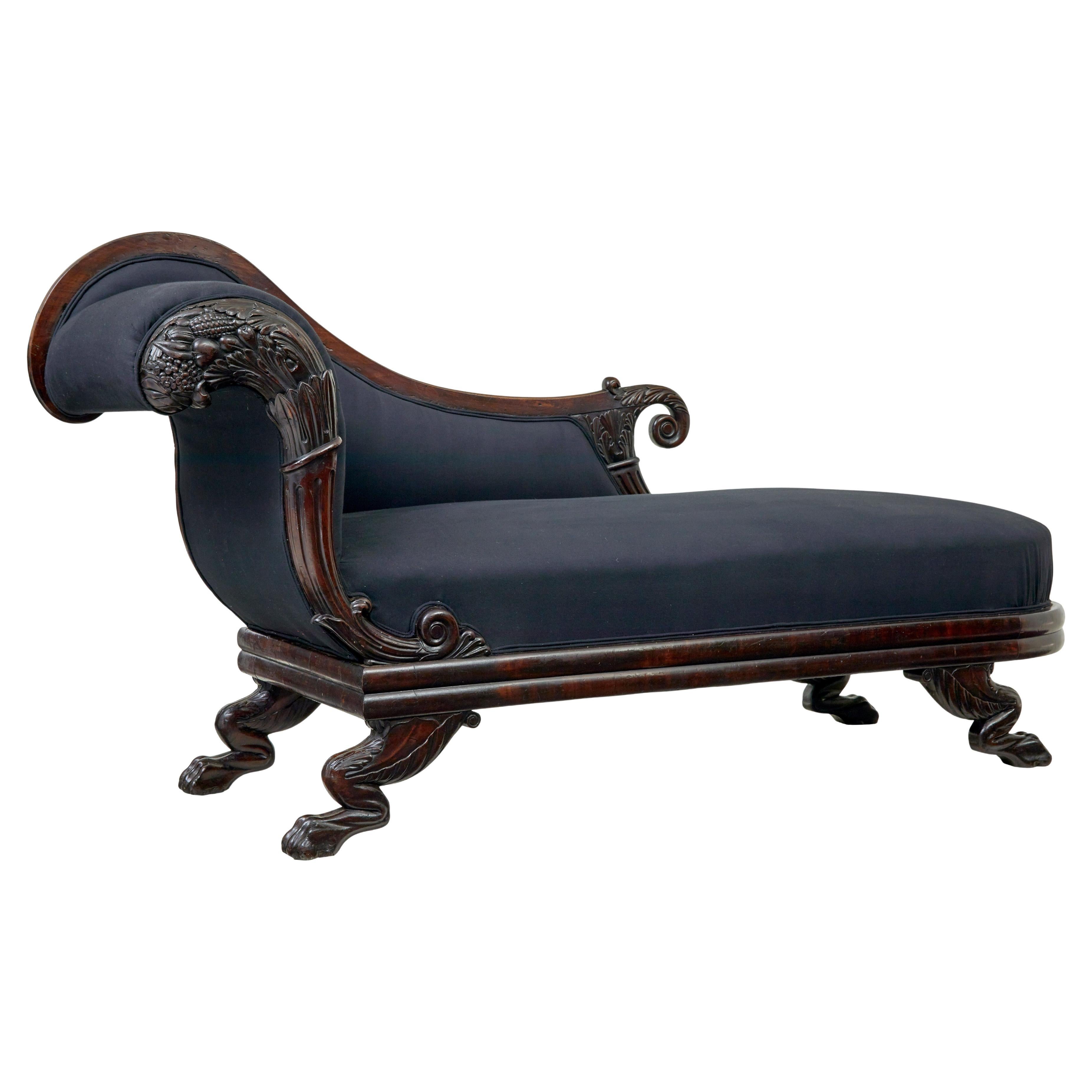 Chaise longue en acajou sculpté du XIXe siècle de William IV