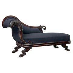 Chaise longue in mogano intagliato William IV del XIX secolo