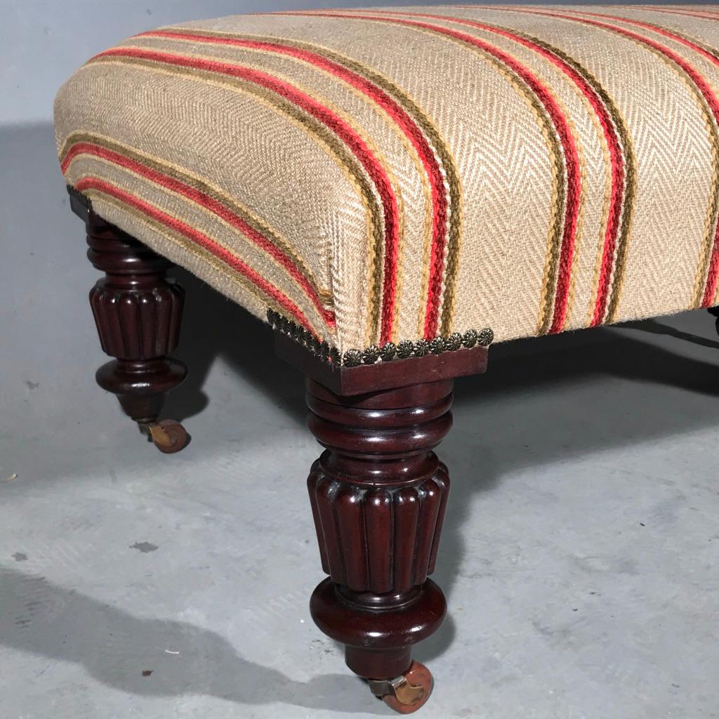 British 19th Century William IV Centre Footstool with Newly Upholstered Cushion Top