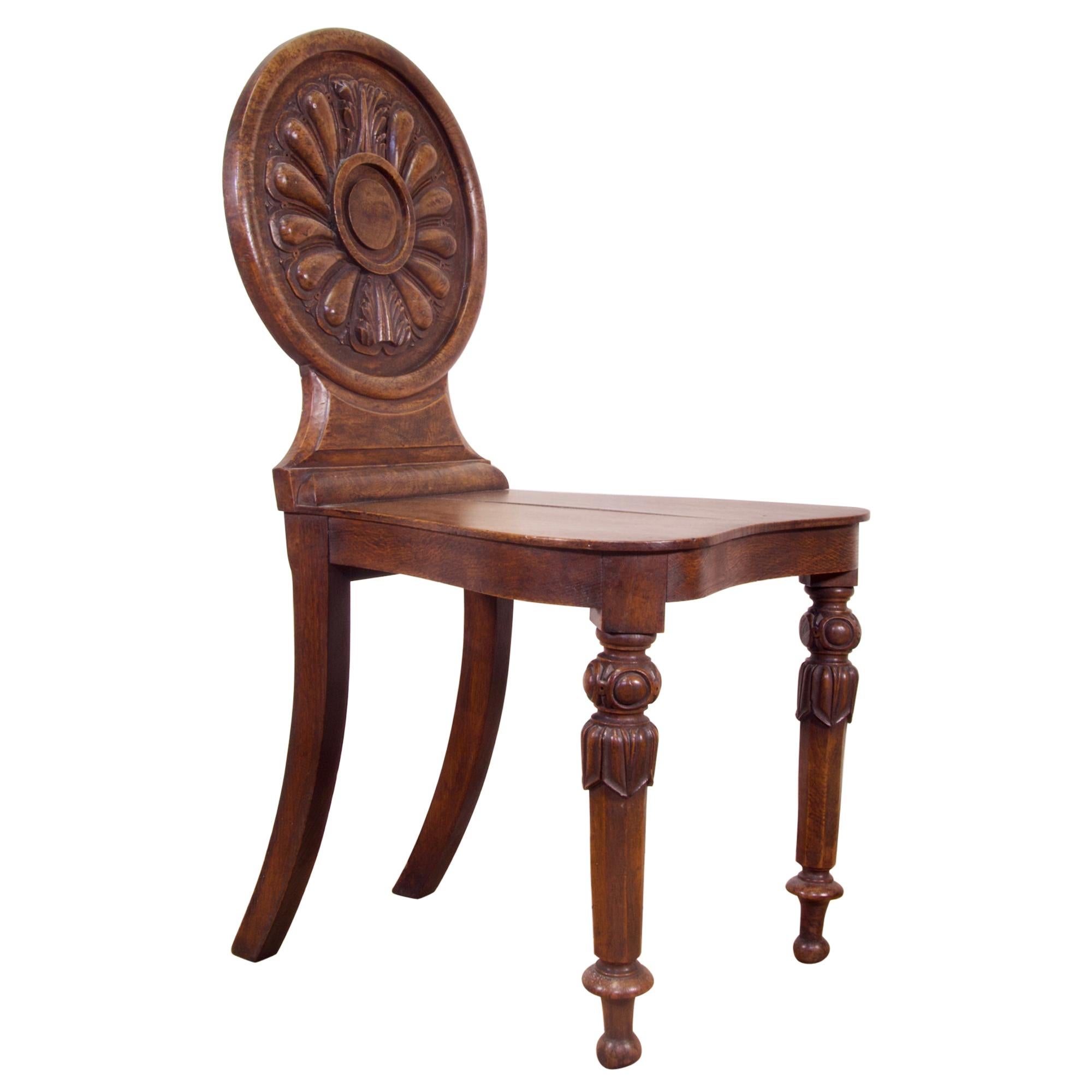 19th Century William IV Elm and Burr Elm Hall Chair For Sale
