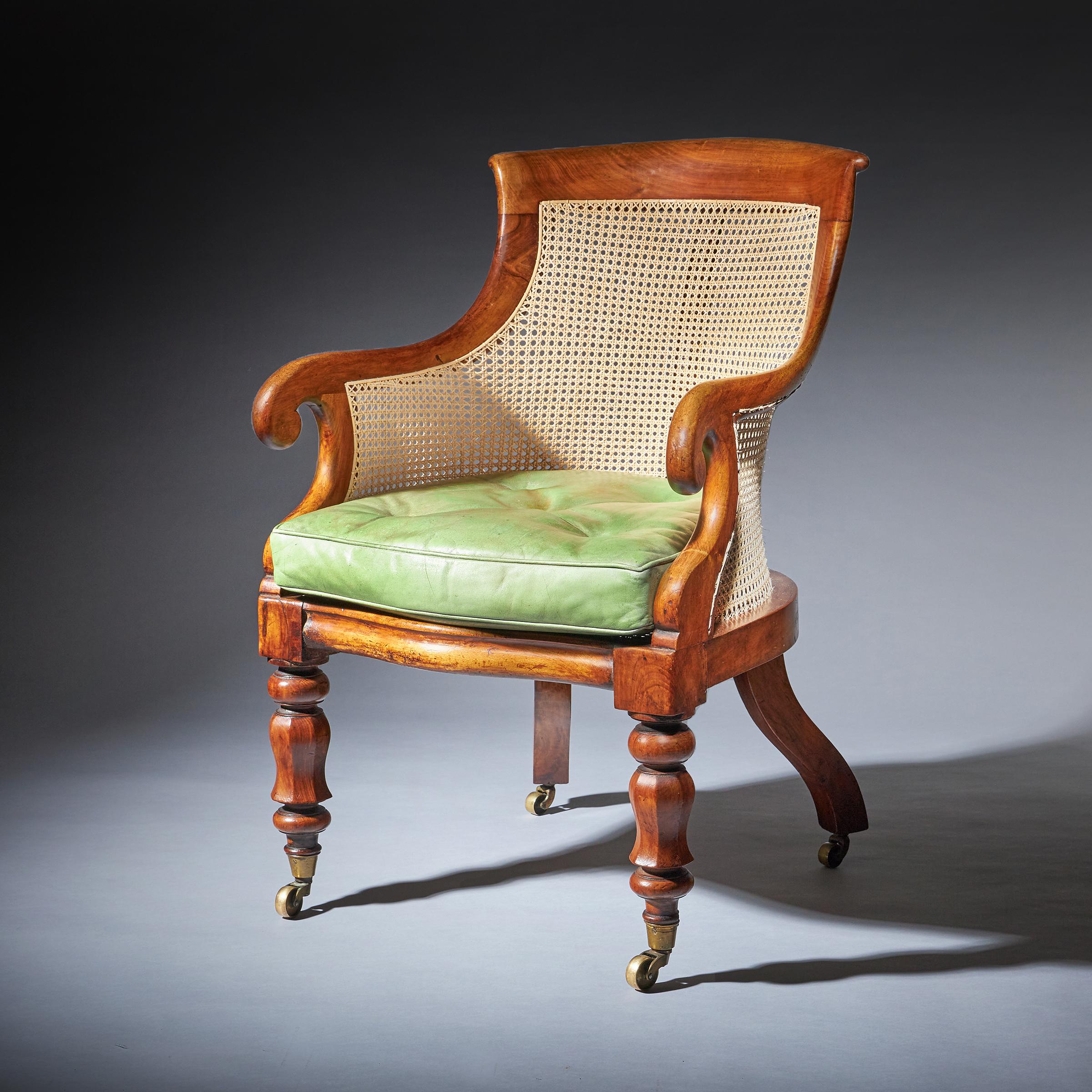 19th Century William IV Mahogany Bergère Armchair with Leather Cushion For Sale 7