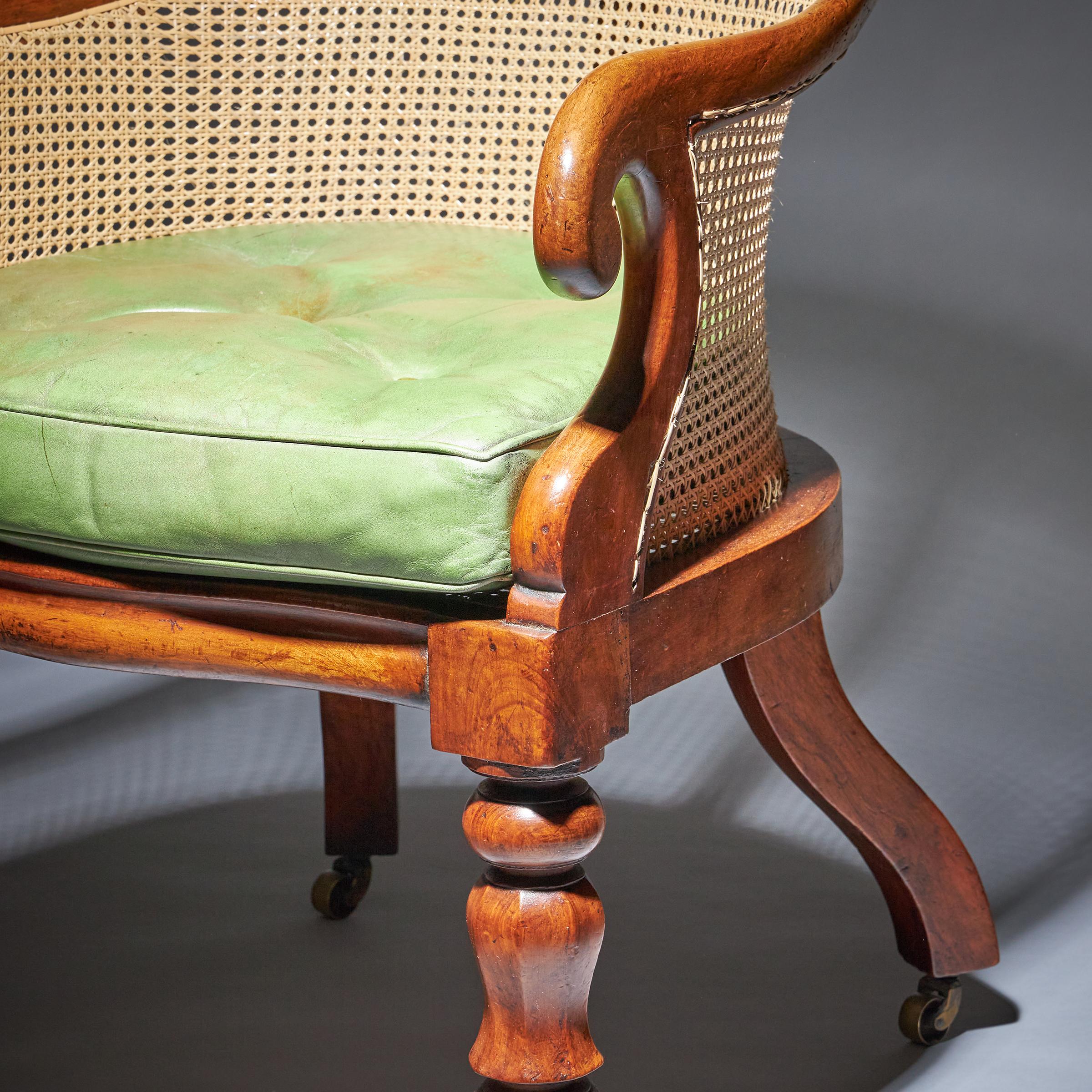 19th Century William IV Mahogany Bergère Armchair with Leather Cushion For Sale 2