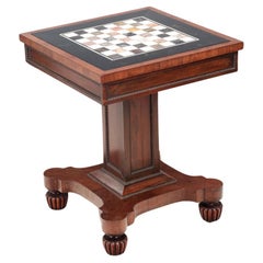 Antique 19th Century William IV Mahogany Chess Table With Speciman Marble Top