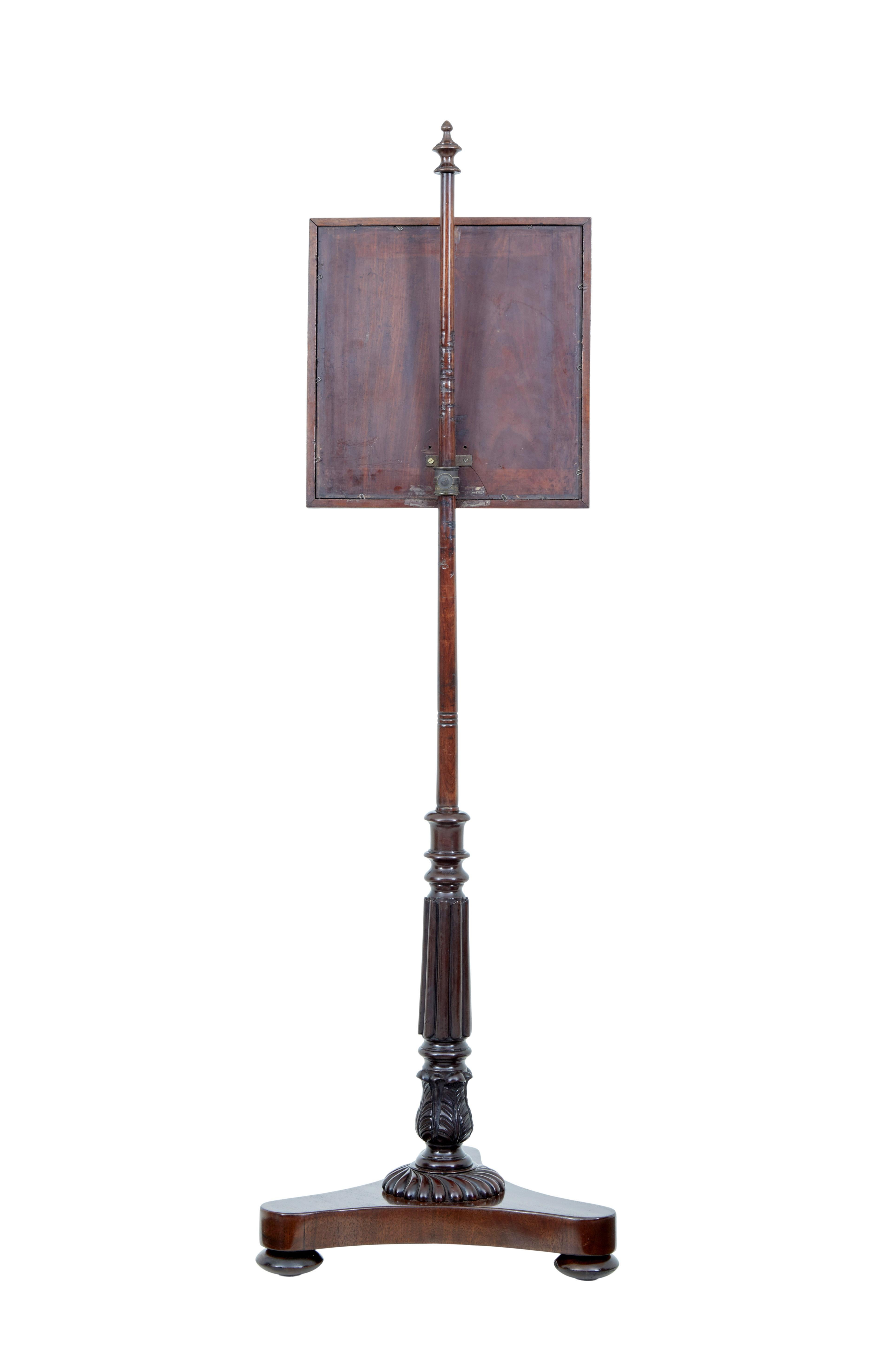 19th century William IV mahogany pole screen In Good Condition For Sale In Debenham, Suffolk