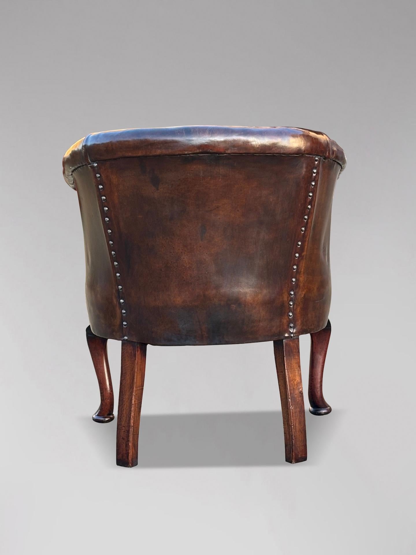 19th Century William IV Period Brown Leather Tub Desk Armchair 2