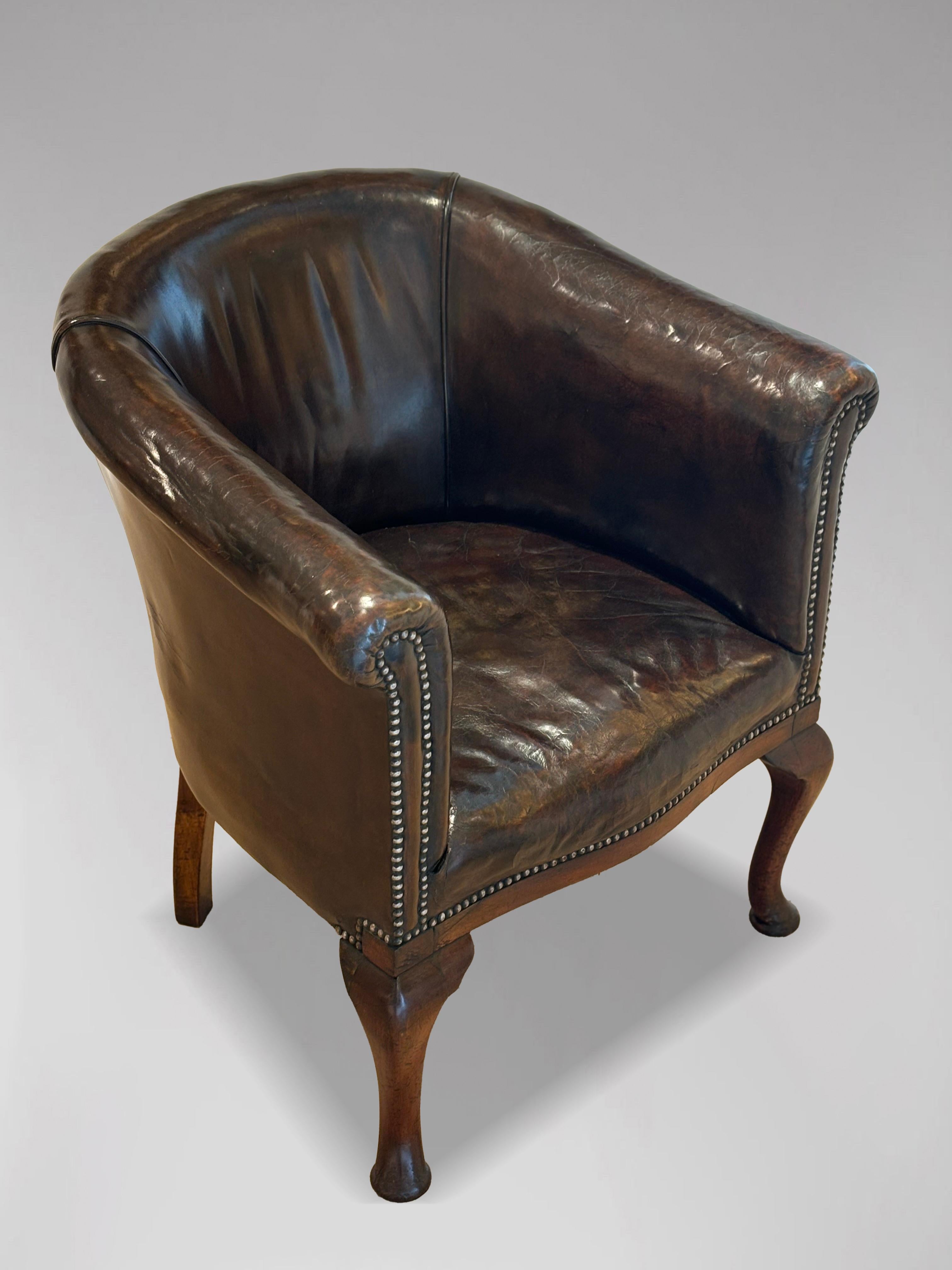 19th Century William IV Period Brown Leather Tub Desk Armchair 3