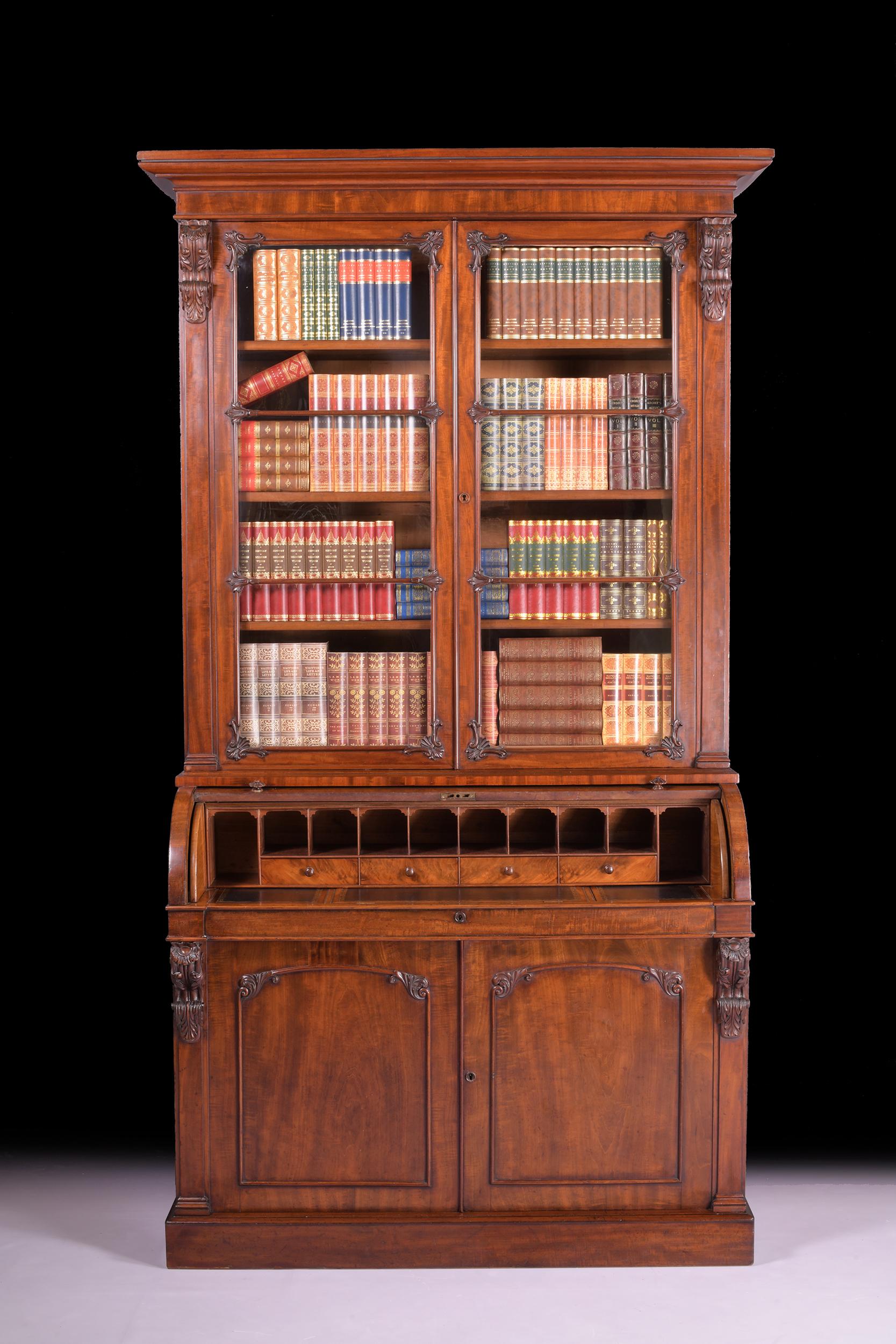 Siglo XIX William IV Periodo Irlandés Cilindro Secretaire Librería Guillermo IV