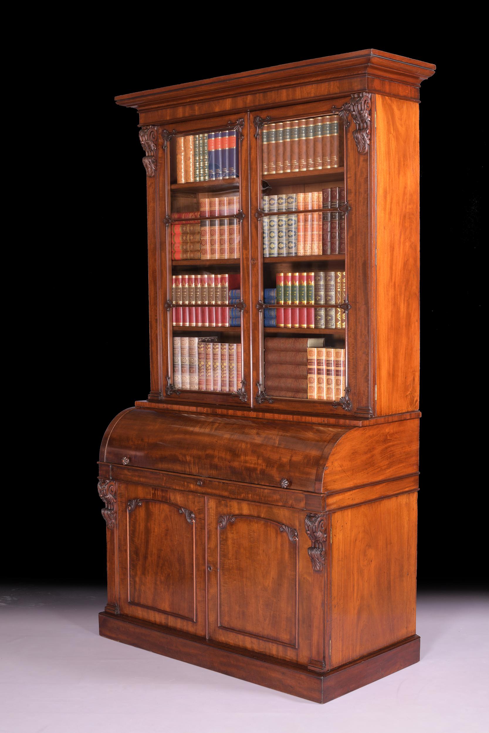 English 19th Century William IV Period Irish Cylinder Secretaire Bookcase For Sale