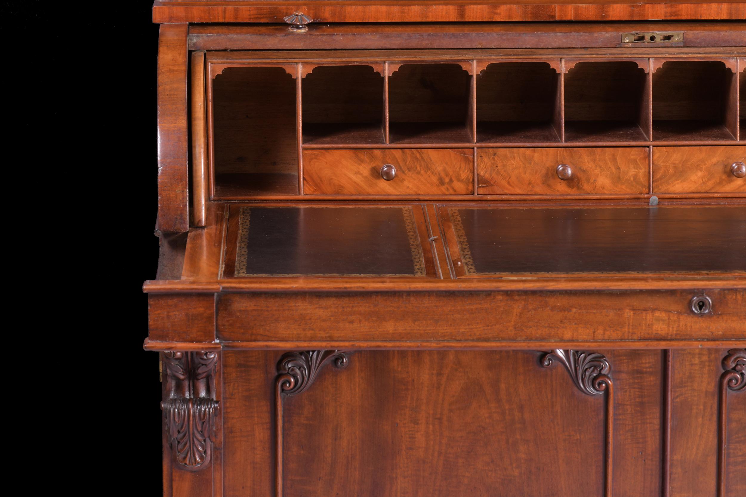 Mahogany 19th Century William IV Period Irish Cylinder Secretaire Bookcase For Sale