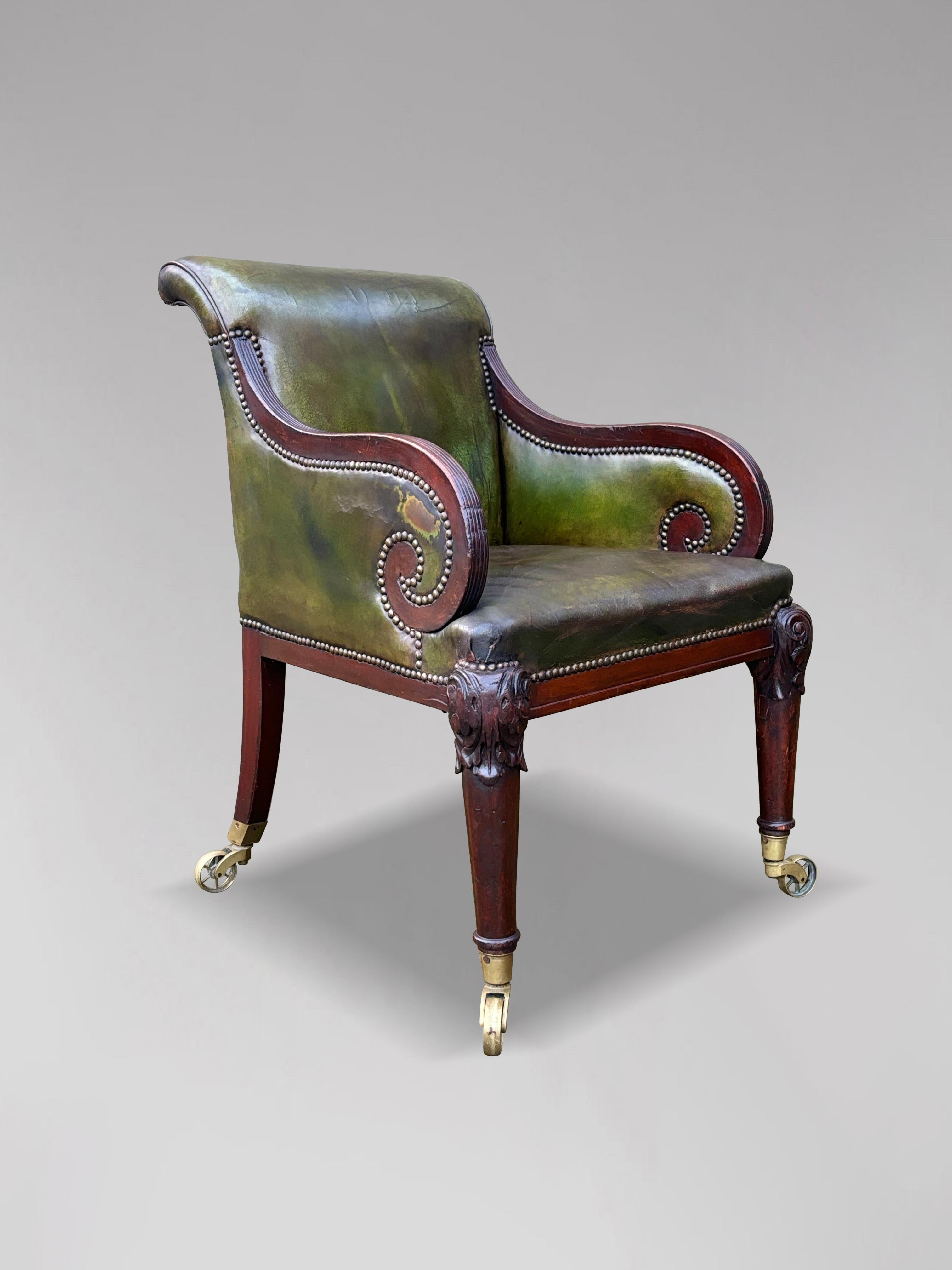 British 19th Century William IV Period Leather Library Armchair