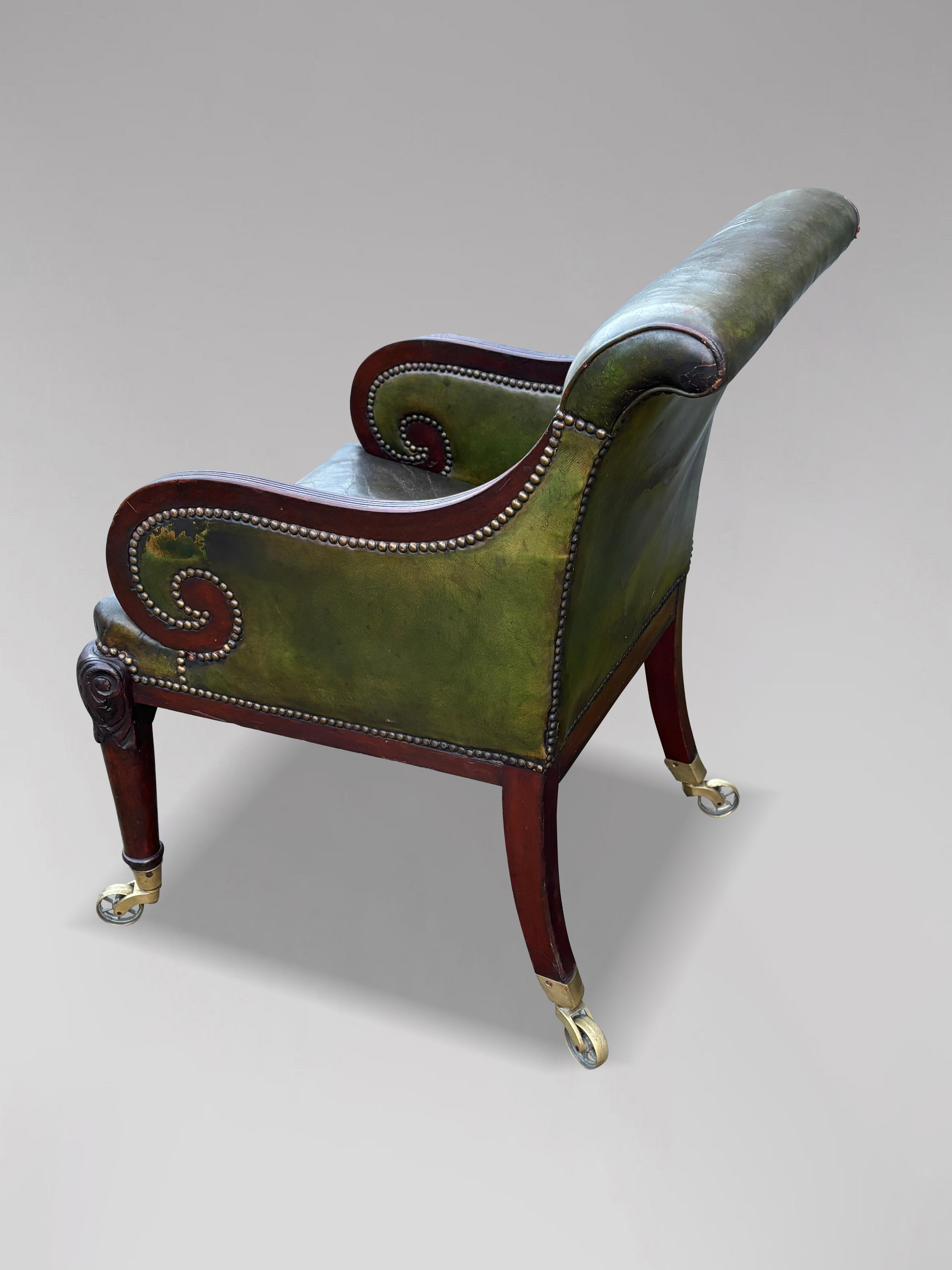 Mid-19th Century 19th Century William IV Period Leather Library Armchair