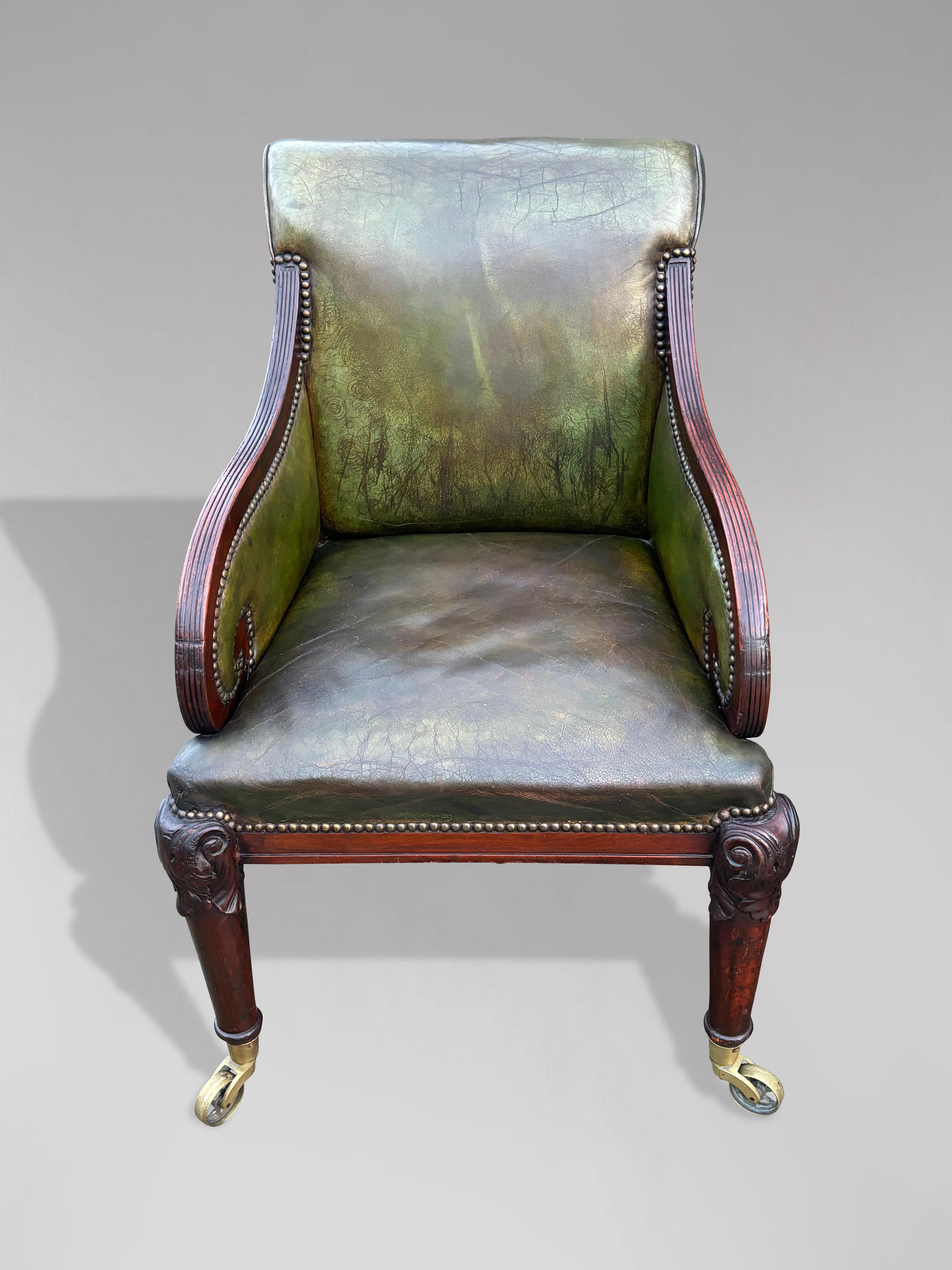 19th Century William IV Period Leather Library Armchair 3