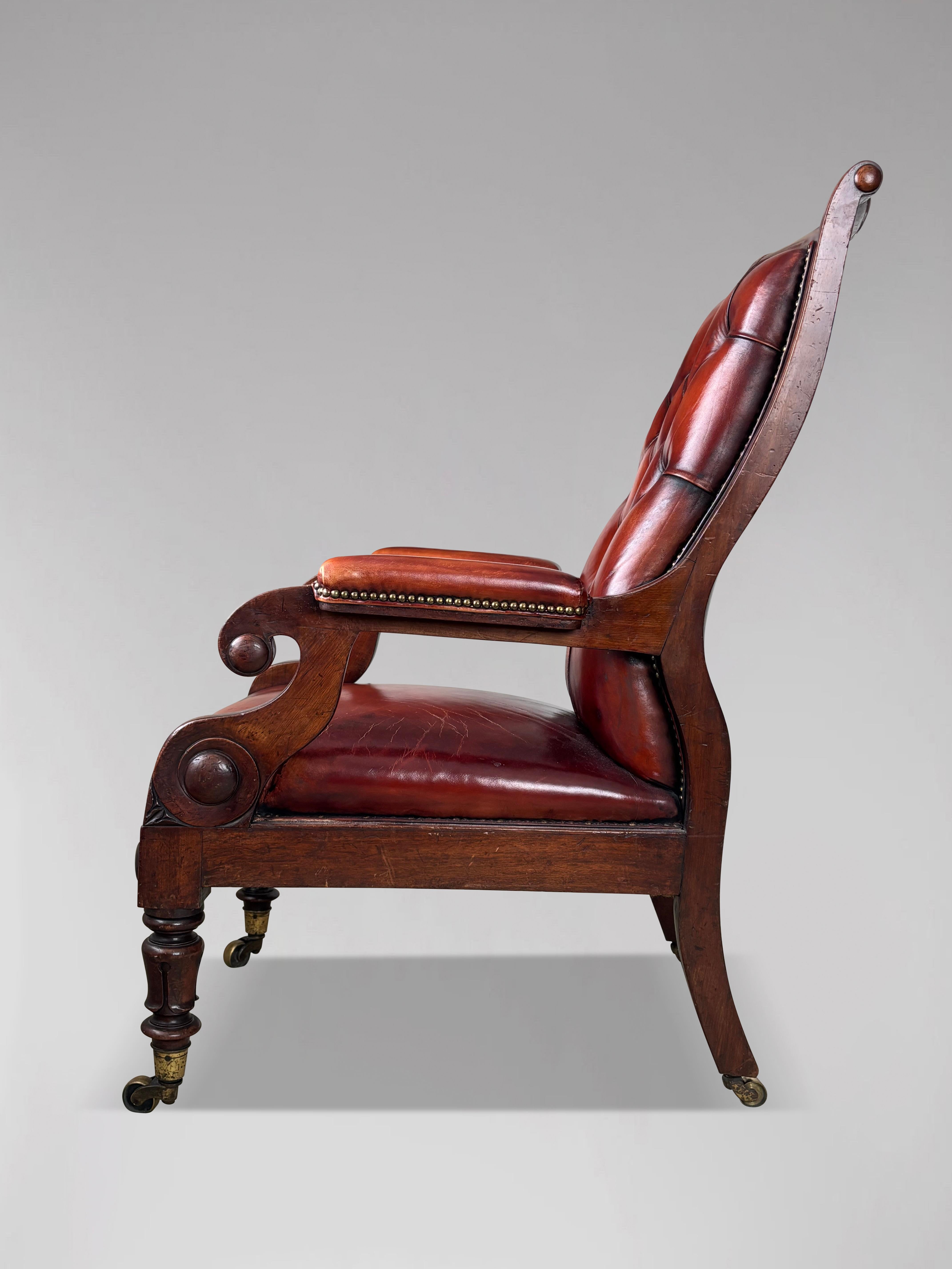 Poli Fauteuil de bibliothèque en acajou et cuir de la période William IV du 19e siècle, vers 1835 en vente