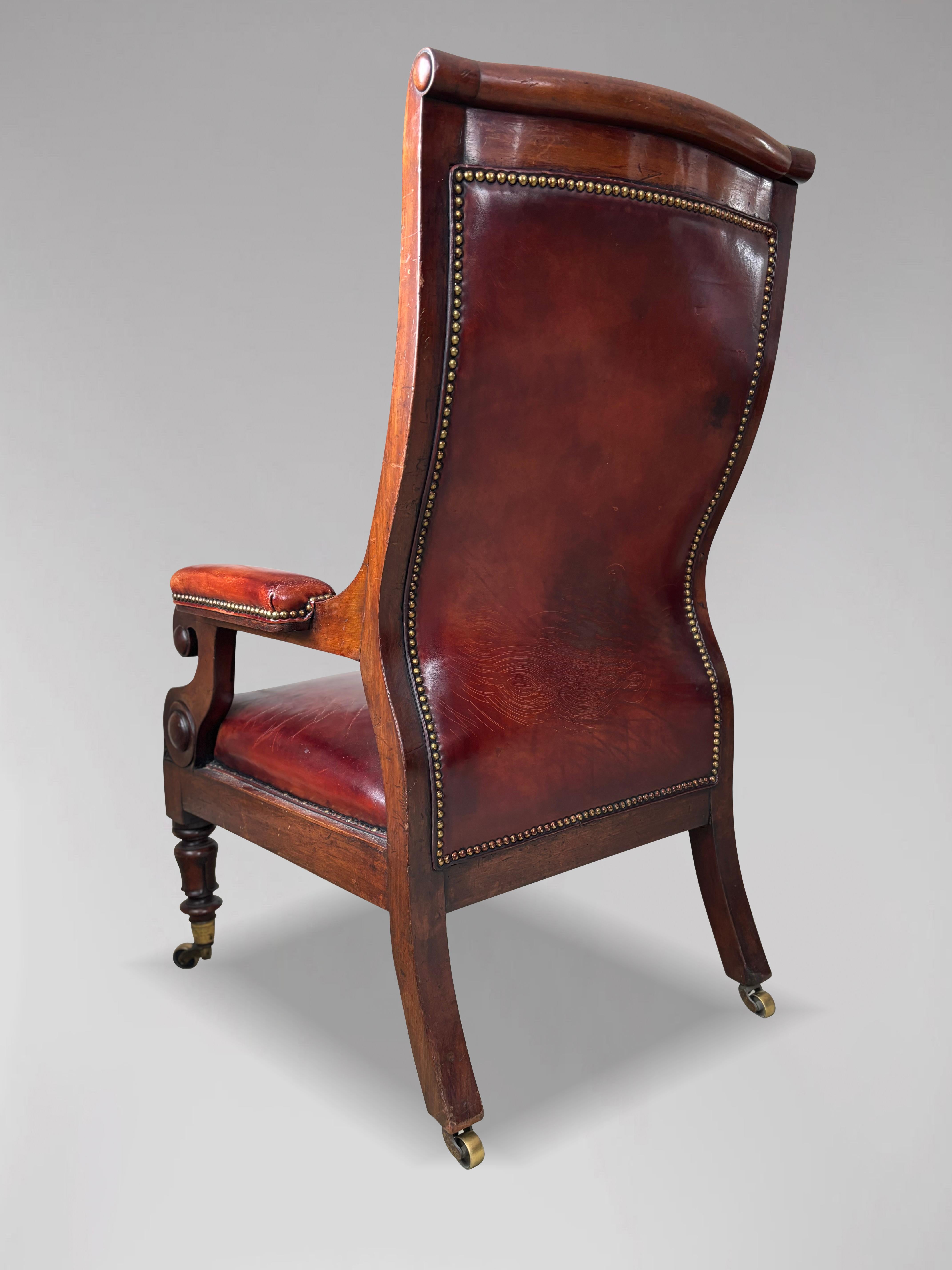 Cuir Fauteuil de bibliothèque en acajou et cuir de la période William IV du 19e siècle, vers 1835 en vente