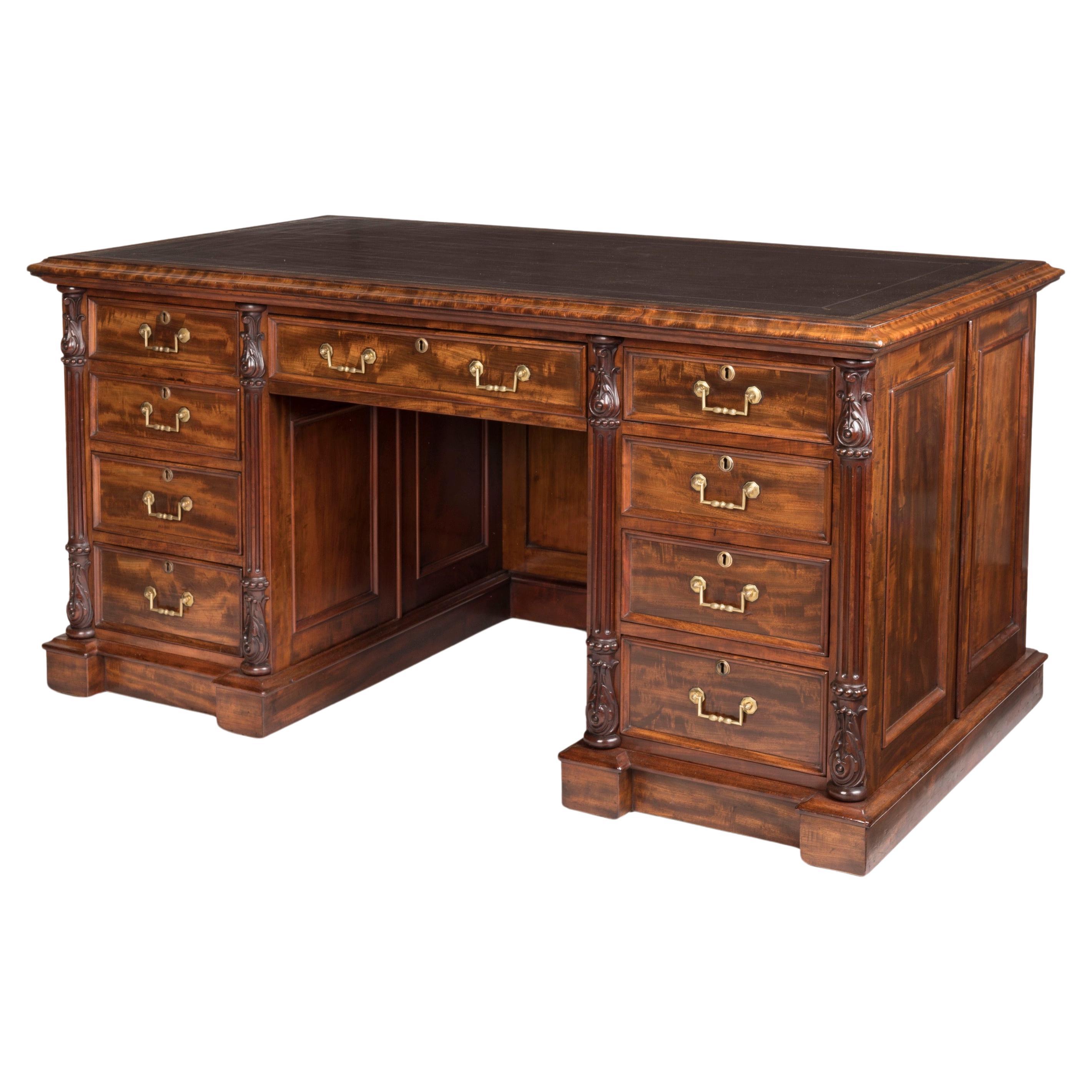 19th Century William IV Period Mahogany Pedestal Desk with Leather Top