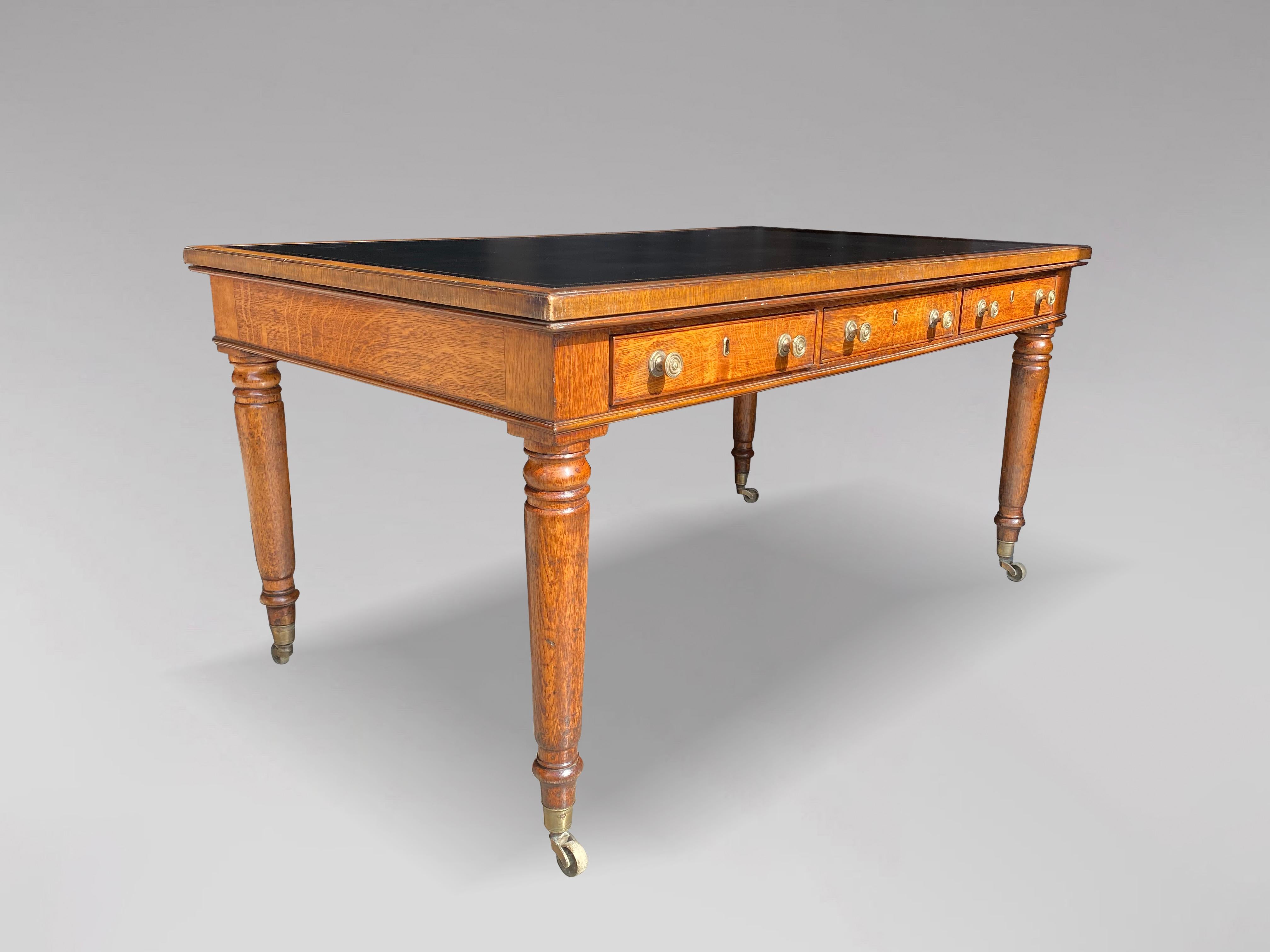British 19th Century William IV Period Oak Partners Writing Table Desk