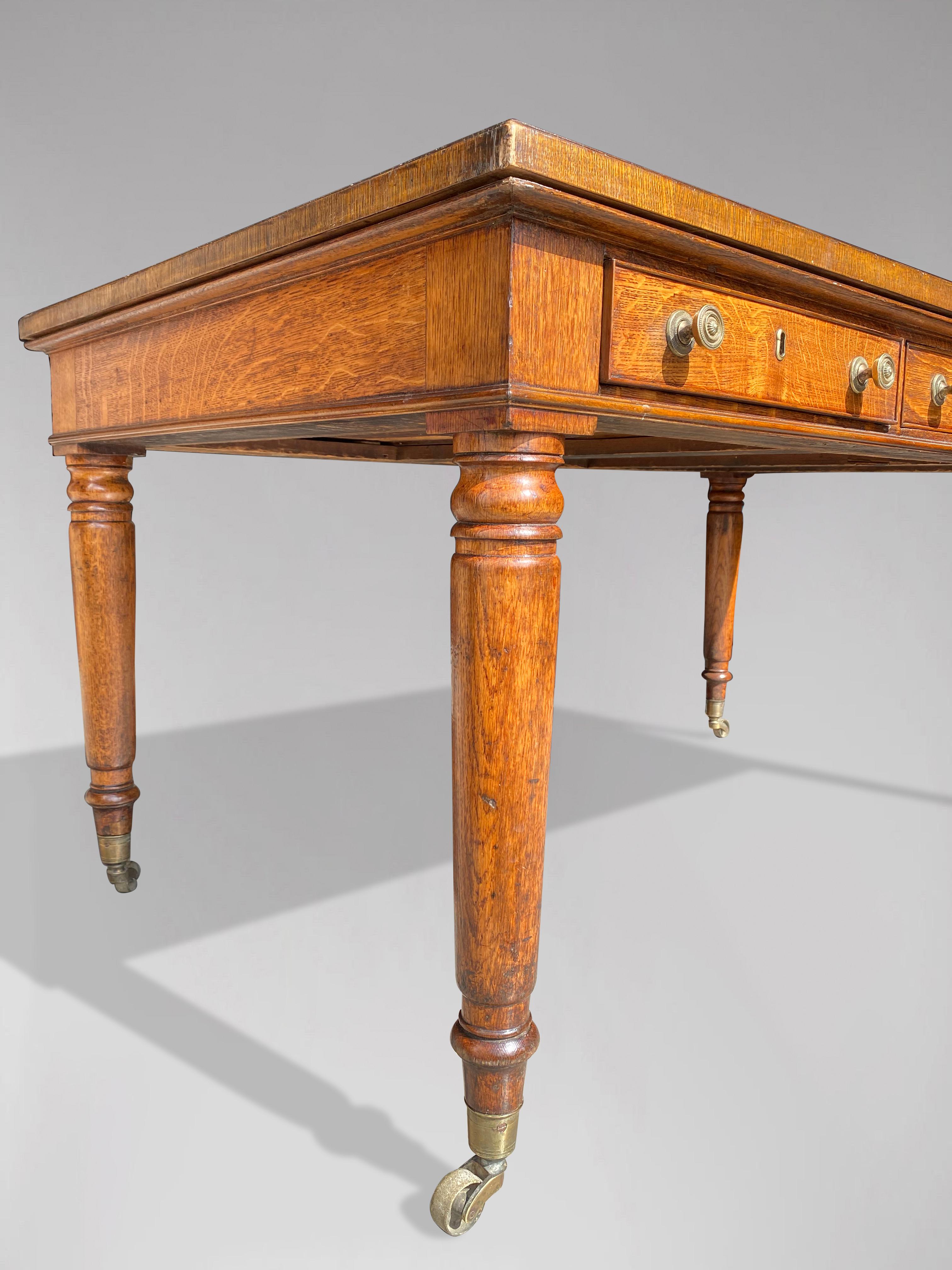 Hand-Crafted 19th Century William IV Period Oak Partners Writing Table Desk