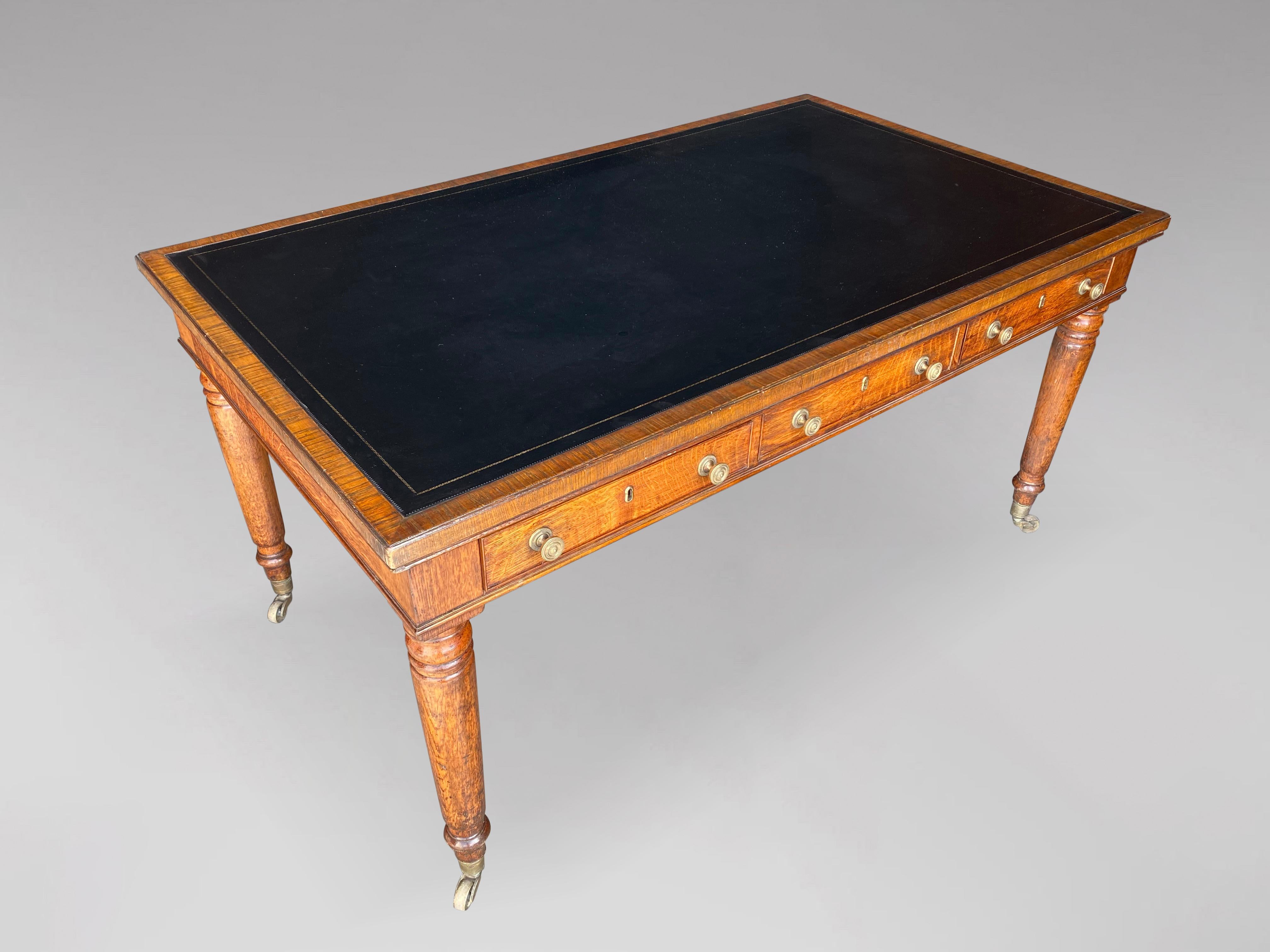 19th Century William IV Period Oak Partners Writing Table Desk 1