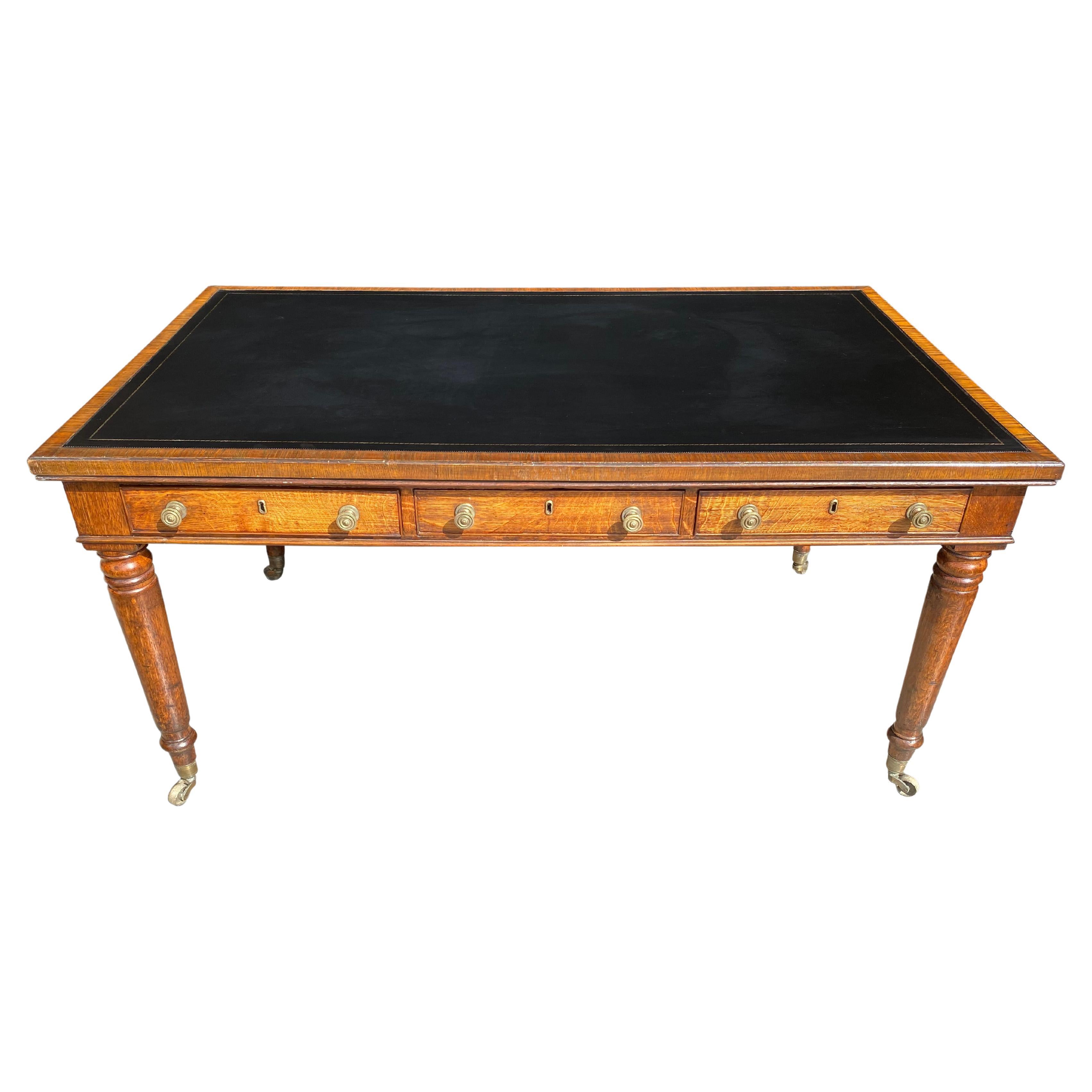 19th Century William IV Period Oak Partners Writing Table Desk