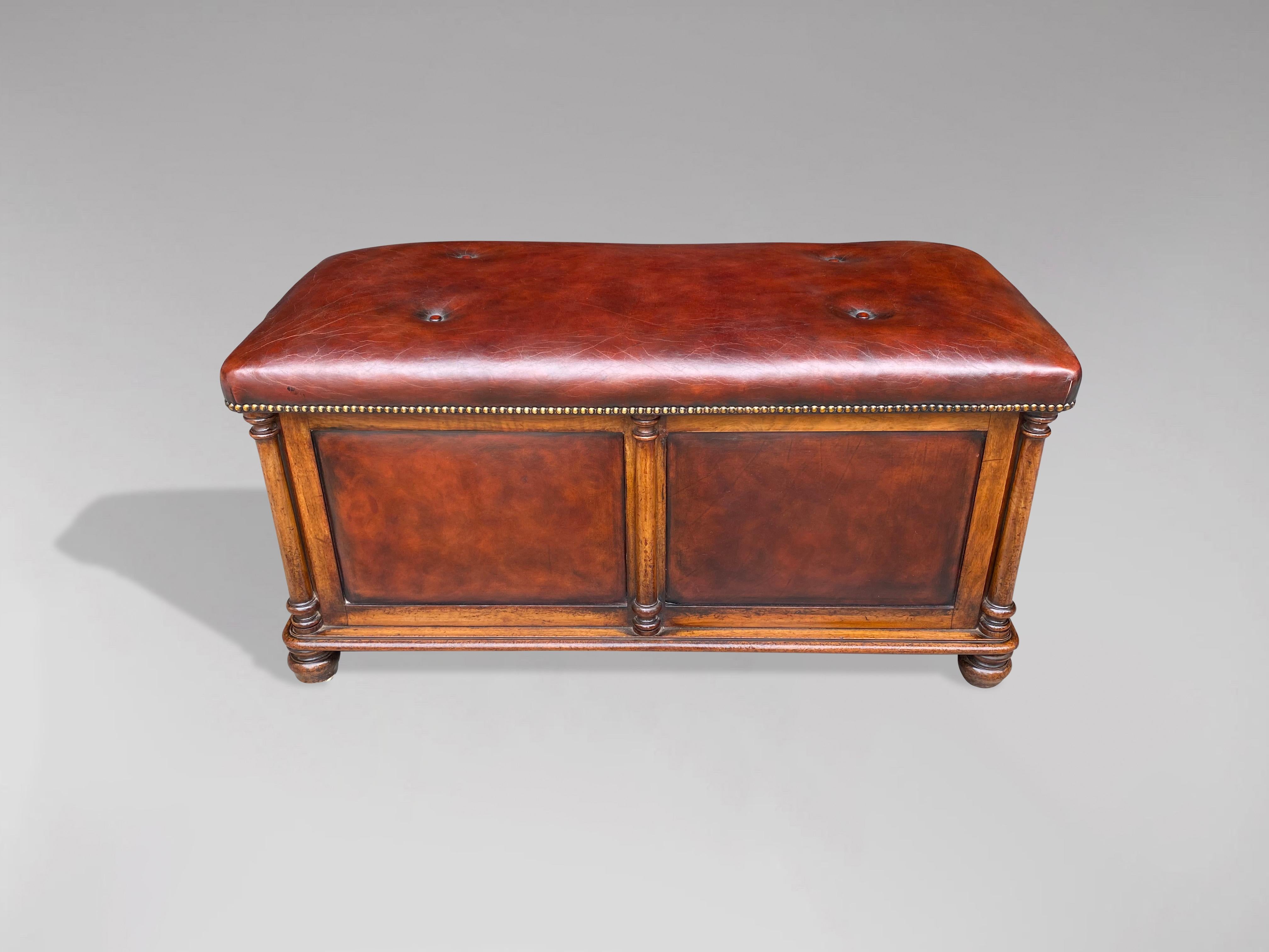 Hand-Crafted 19th Century, William IV Period Walnut and Leather Ottoman For Sale