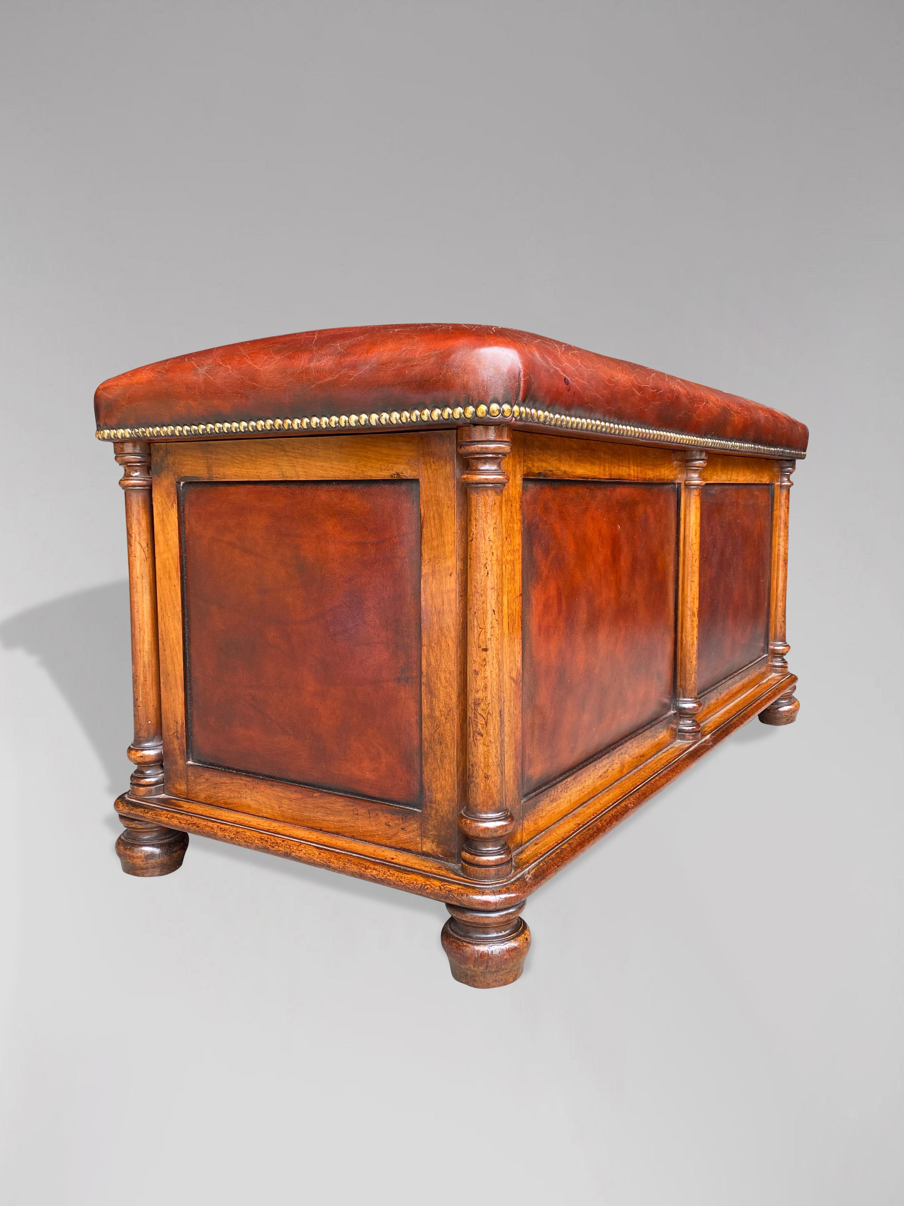 Brass 19th Century, William IV Period Walnut and Leather Ottoman For Sale