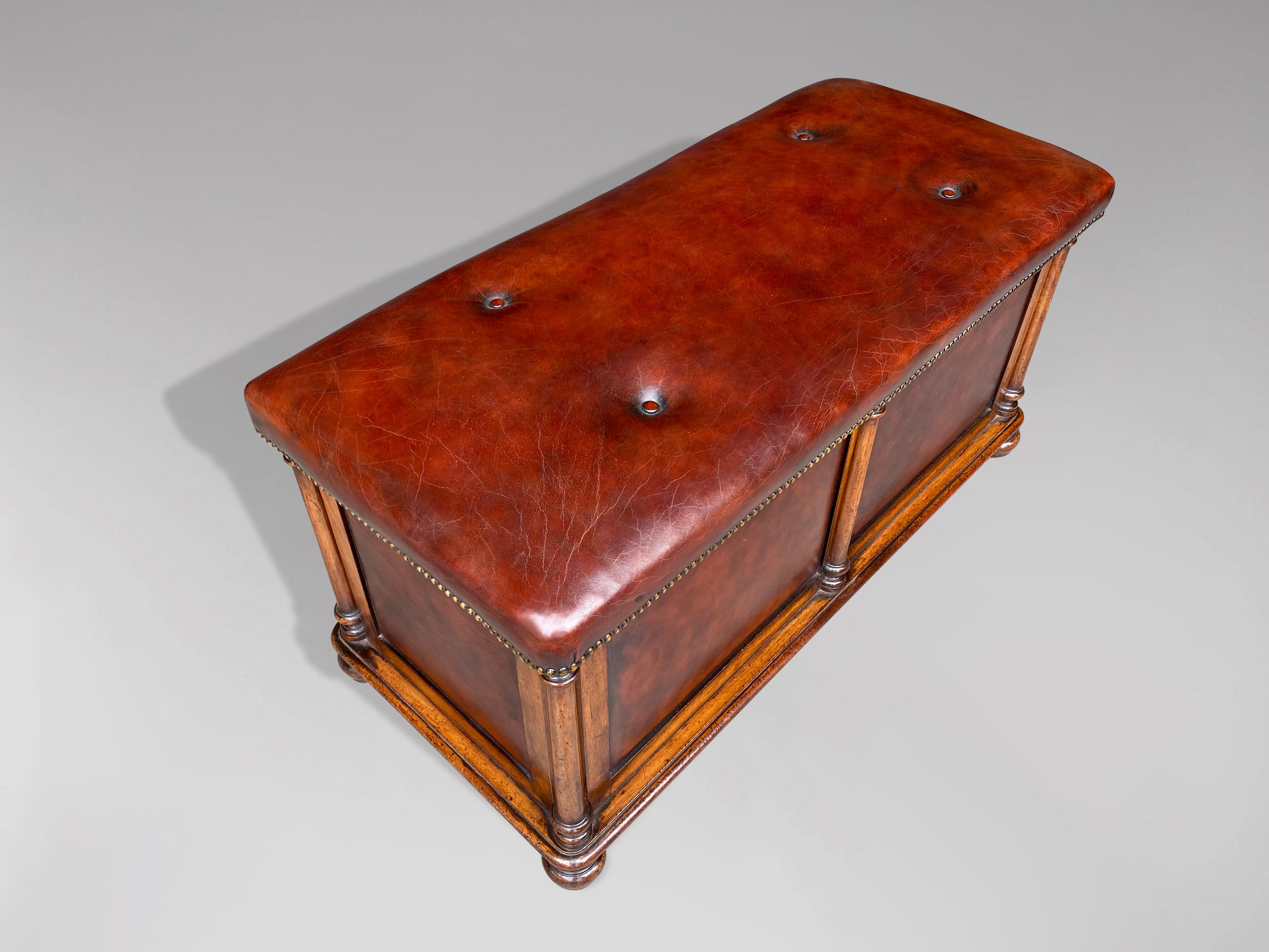 19th Century, William IV Period Walnut and Leather Ottoman For Sale 1