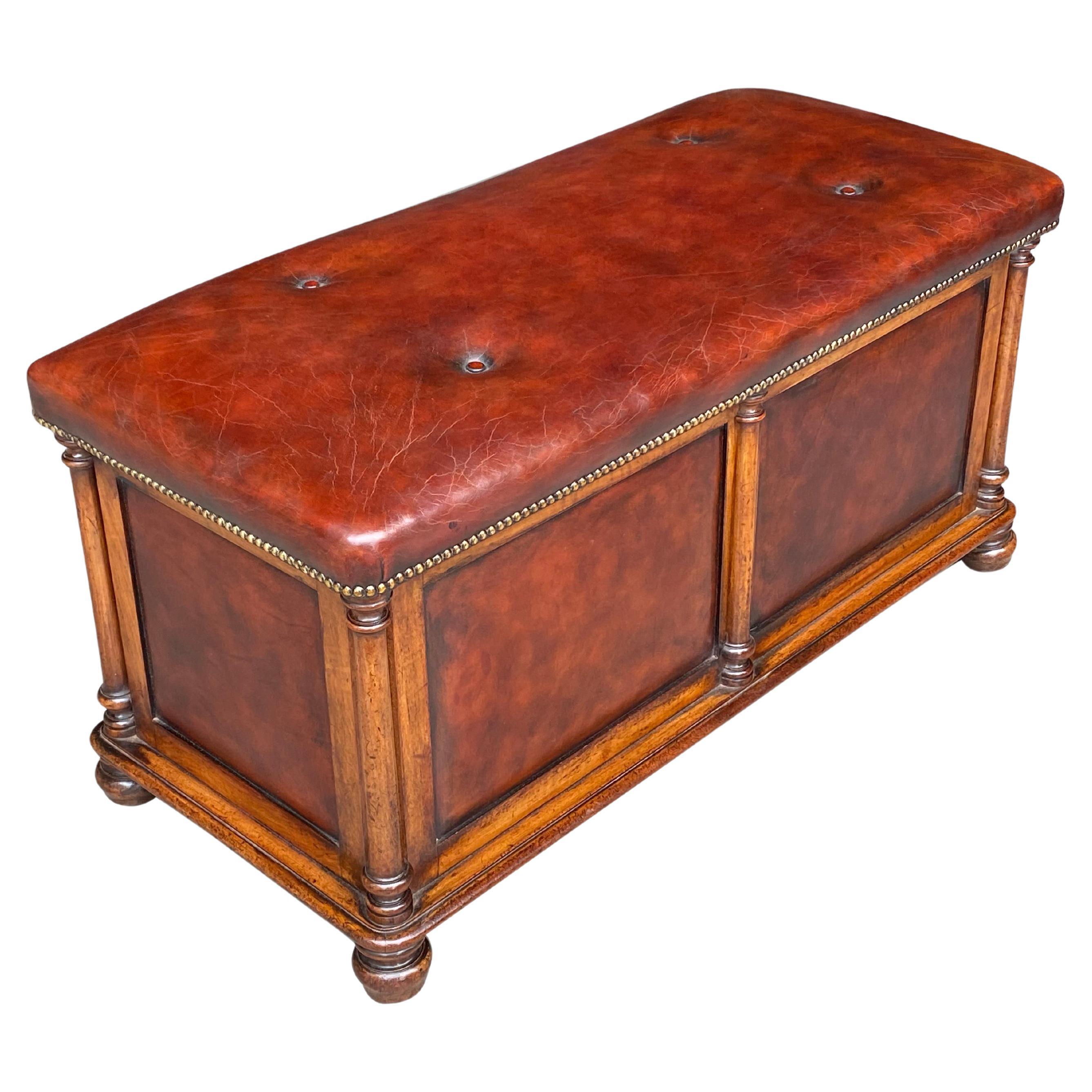 19th Century, William IV Period Walnut and Leather Ottoman