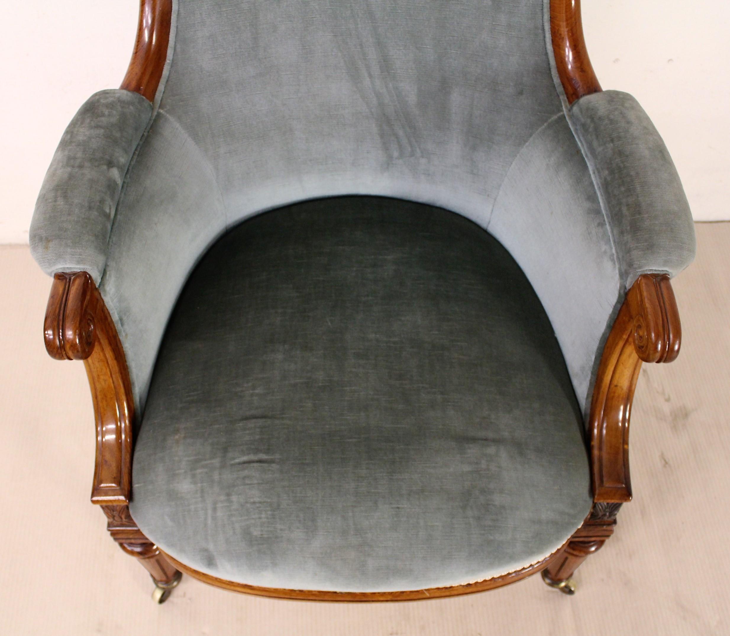 19th Century William IV Rosewood Upholstered Bergere Library Armchair In Good Condition In Poling, West Sussex