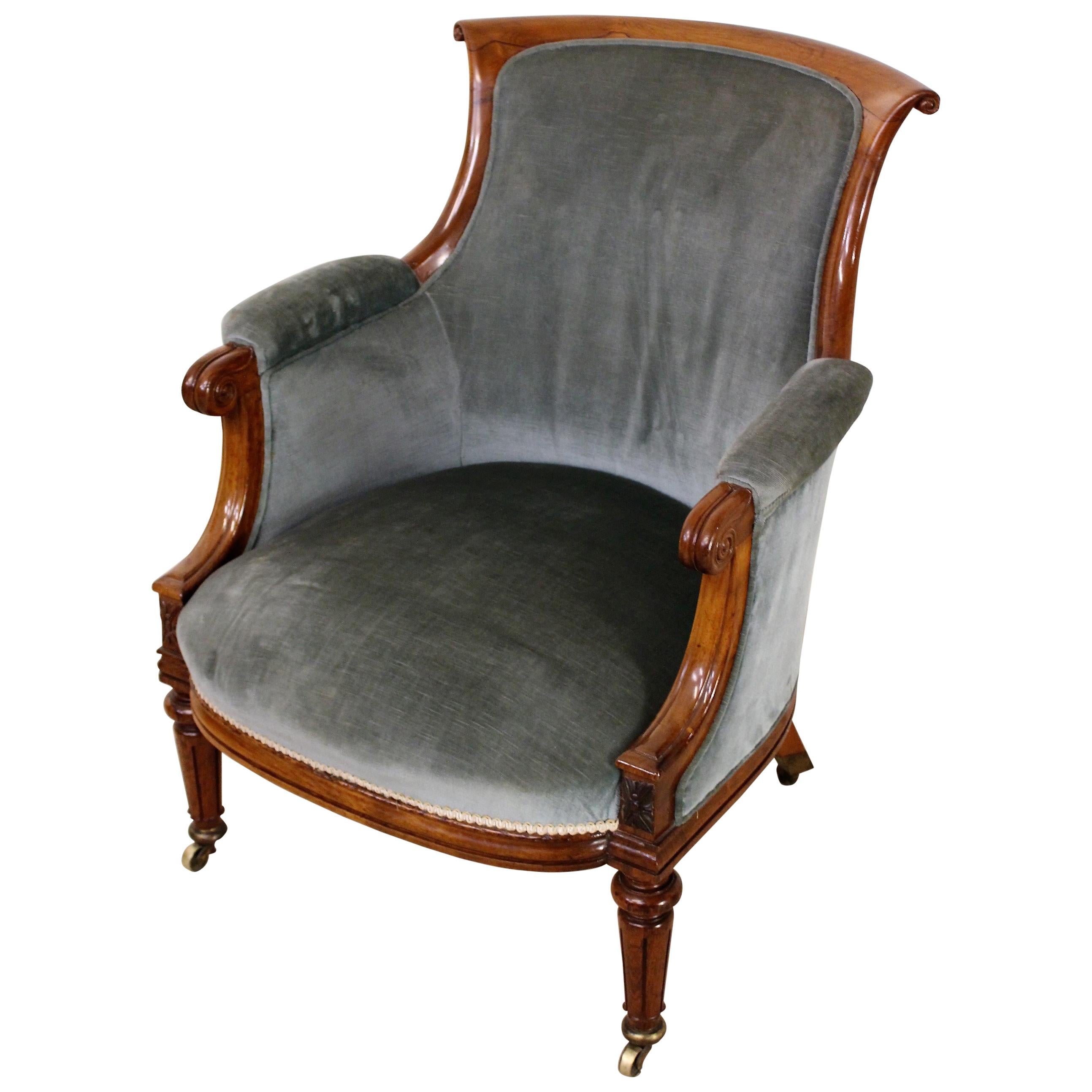 19th Century William IV Rosewood Upholstered Bergere Library Armchair