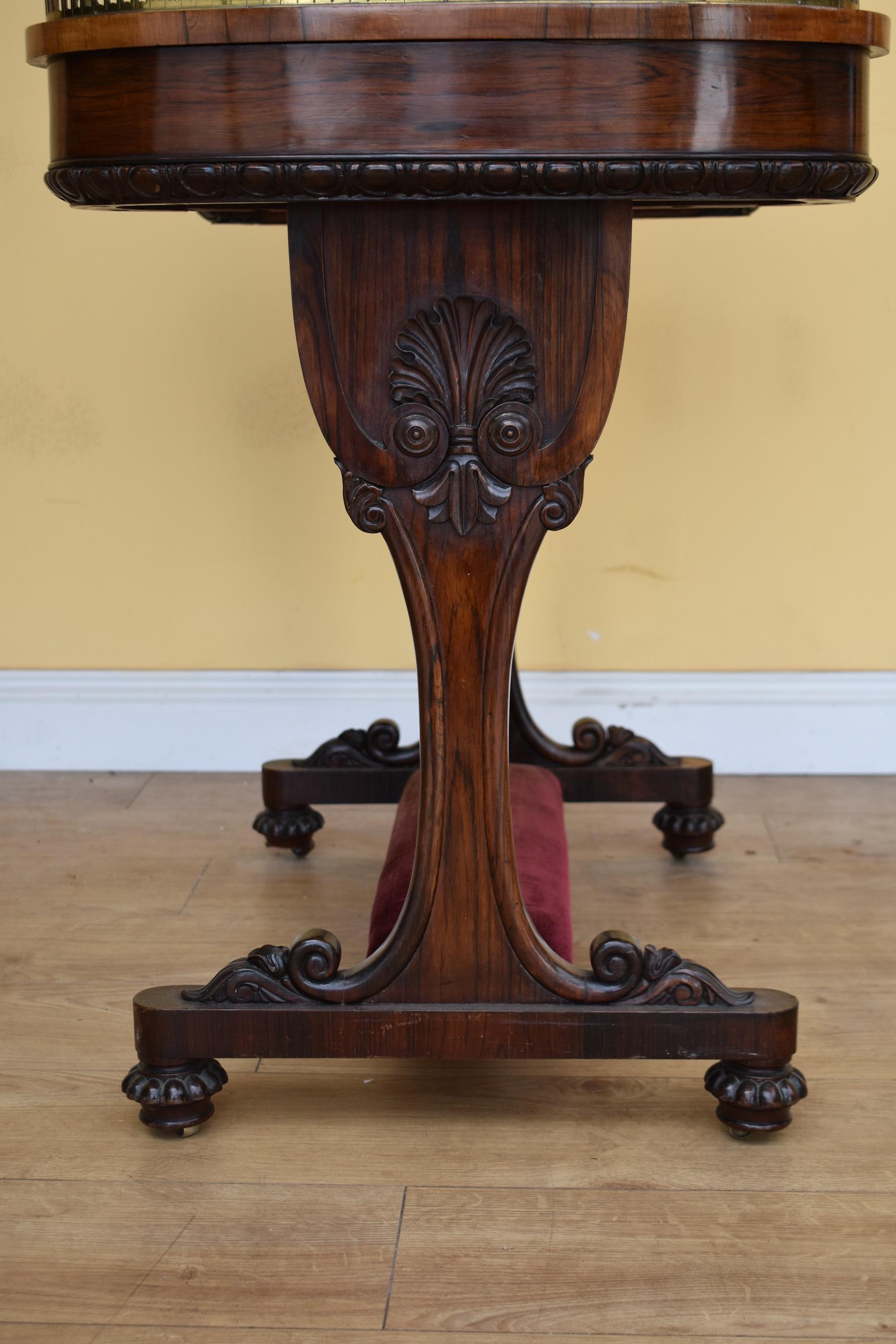 Brass 19th Century William IV Rosewood Writing Table For Sale