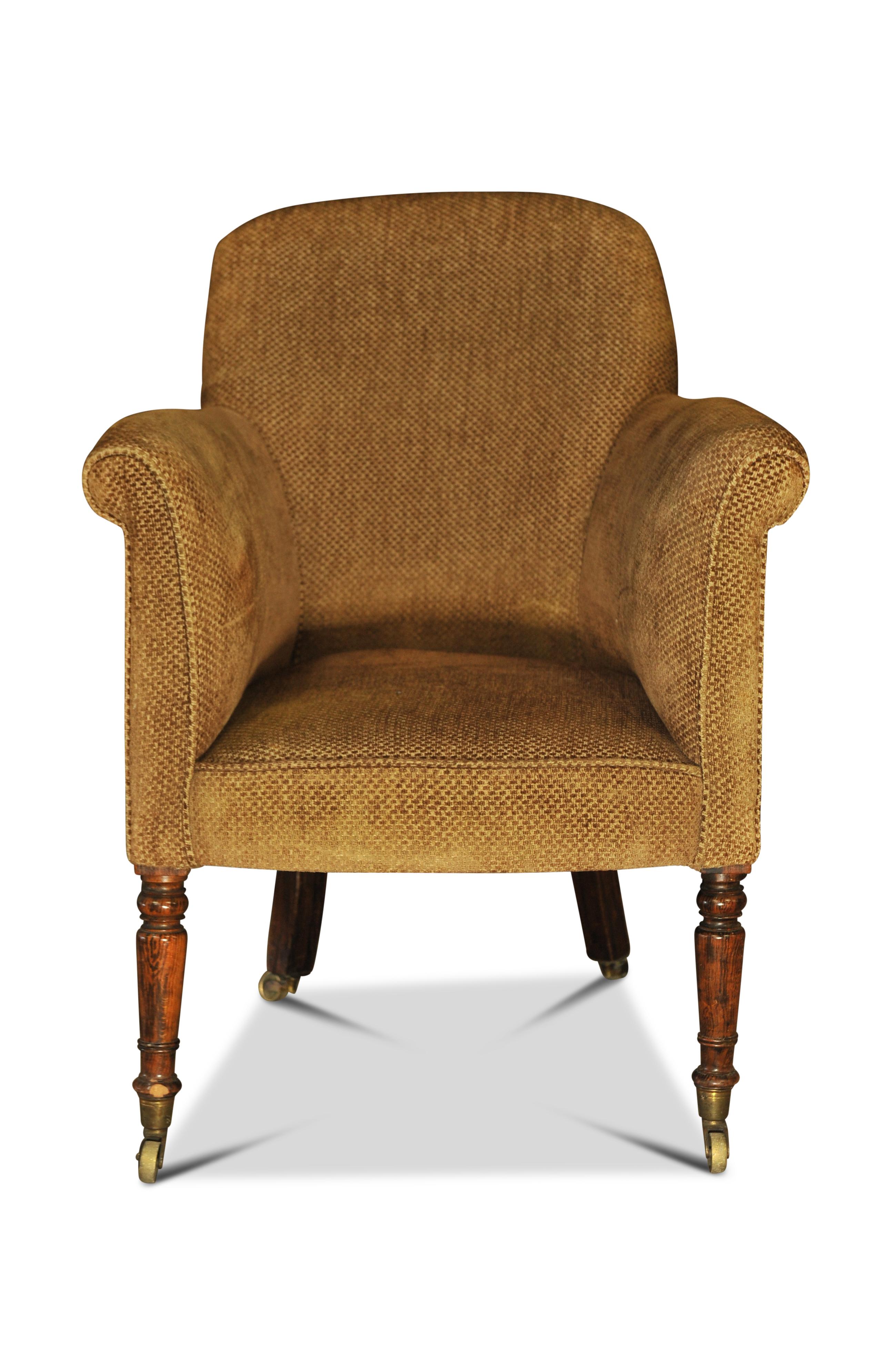 19th Century William IV Tub Chair On Brass Castors, Sabre Legs & Chenille Finish In Good Condition For Sale In High Wycombe, GB