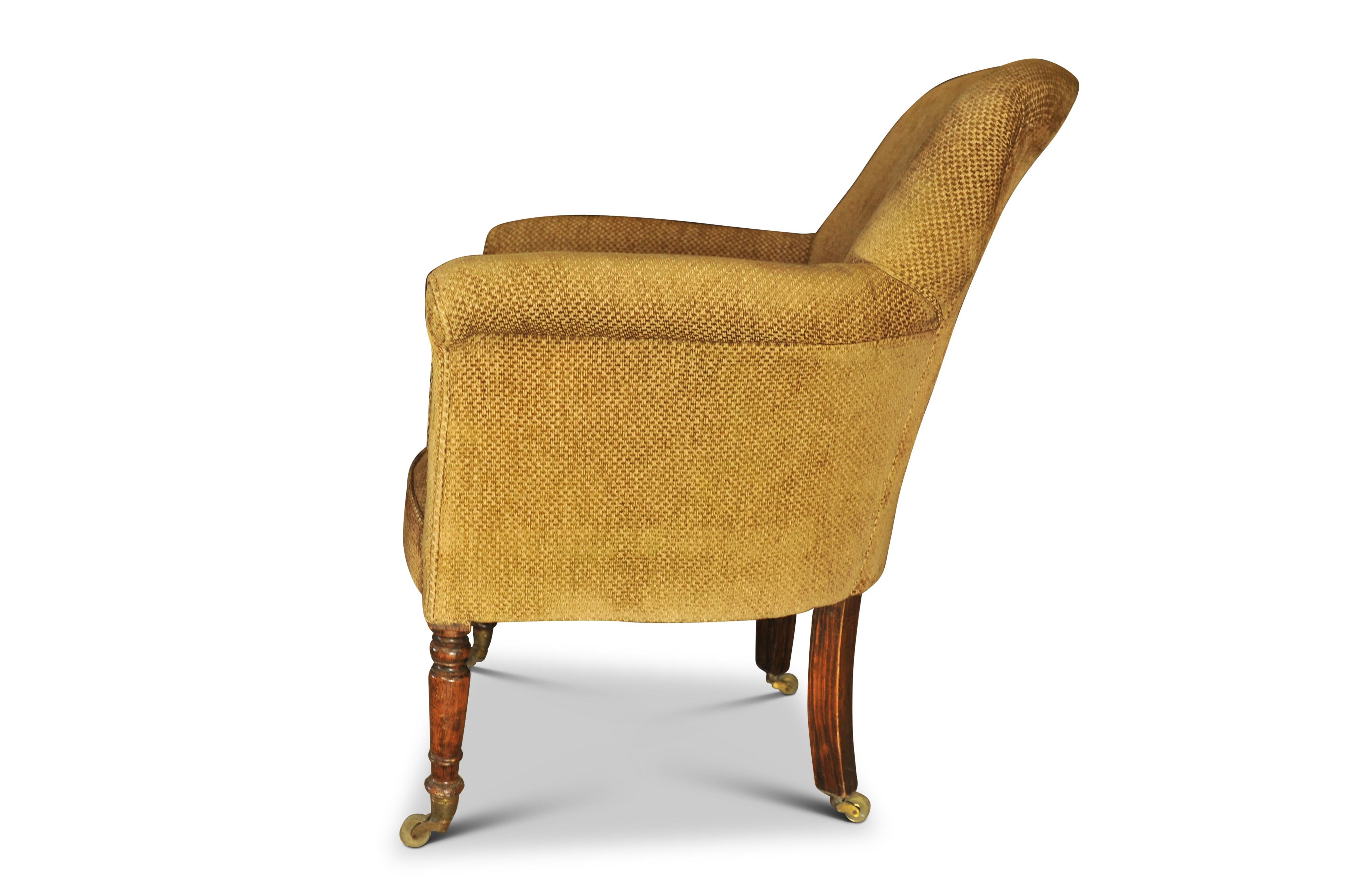 19th Century William IV Tub Chair On Brass Castors, Sabre Legs & Chenille Finish For Sale 1