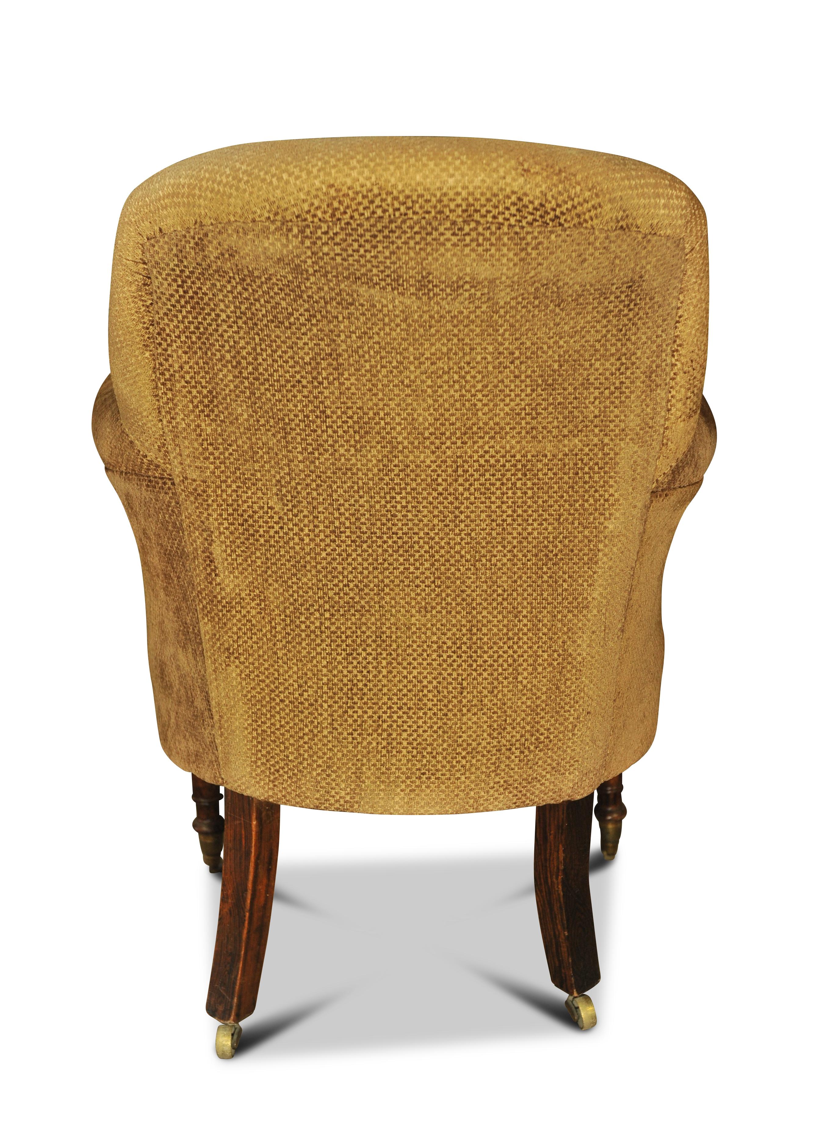 19th Century William IV Tub Chair On Brass Castors, Sabre Legs & Chenille Finish For Sale 2