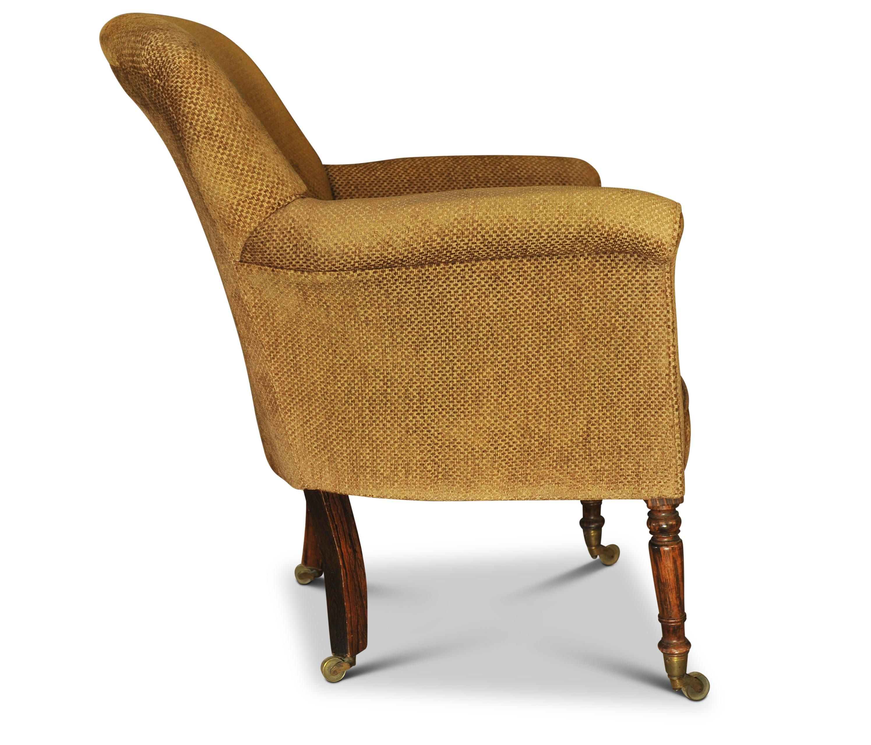 19th Century William IV Tub Chair On Brass Castors, Sabre Legs & Chenille Finish For Sale 3
