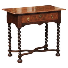 19th Century William & Mary Style Walnut Barley Twist Lowboy with 1 Drawer