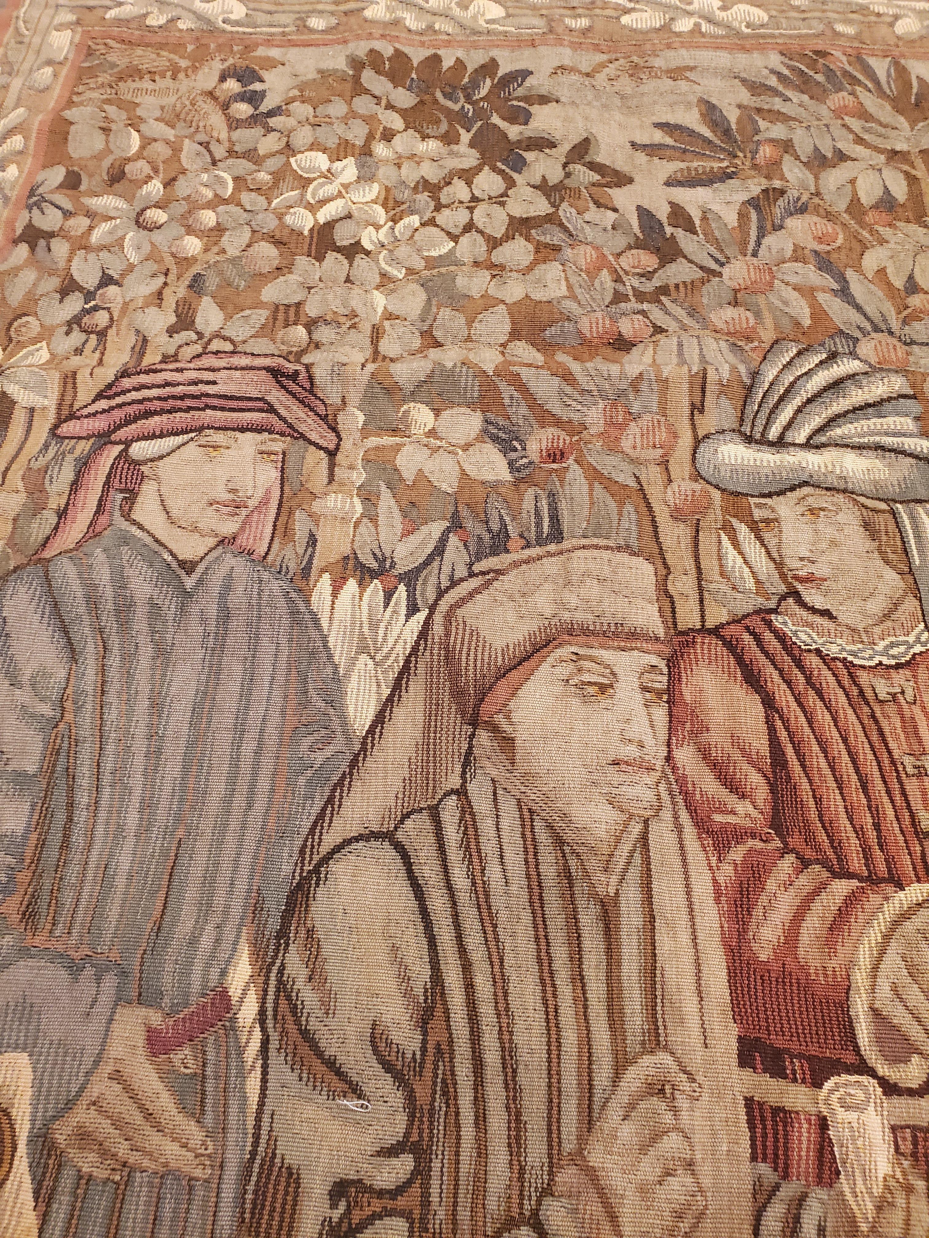 Wool 19th Century William Morris Style Tapestry, Handmade, Earth tones, Rust