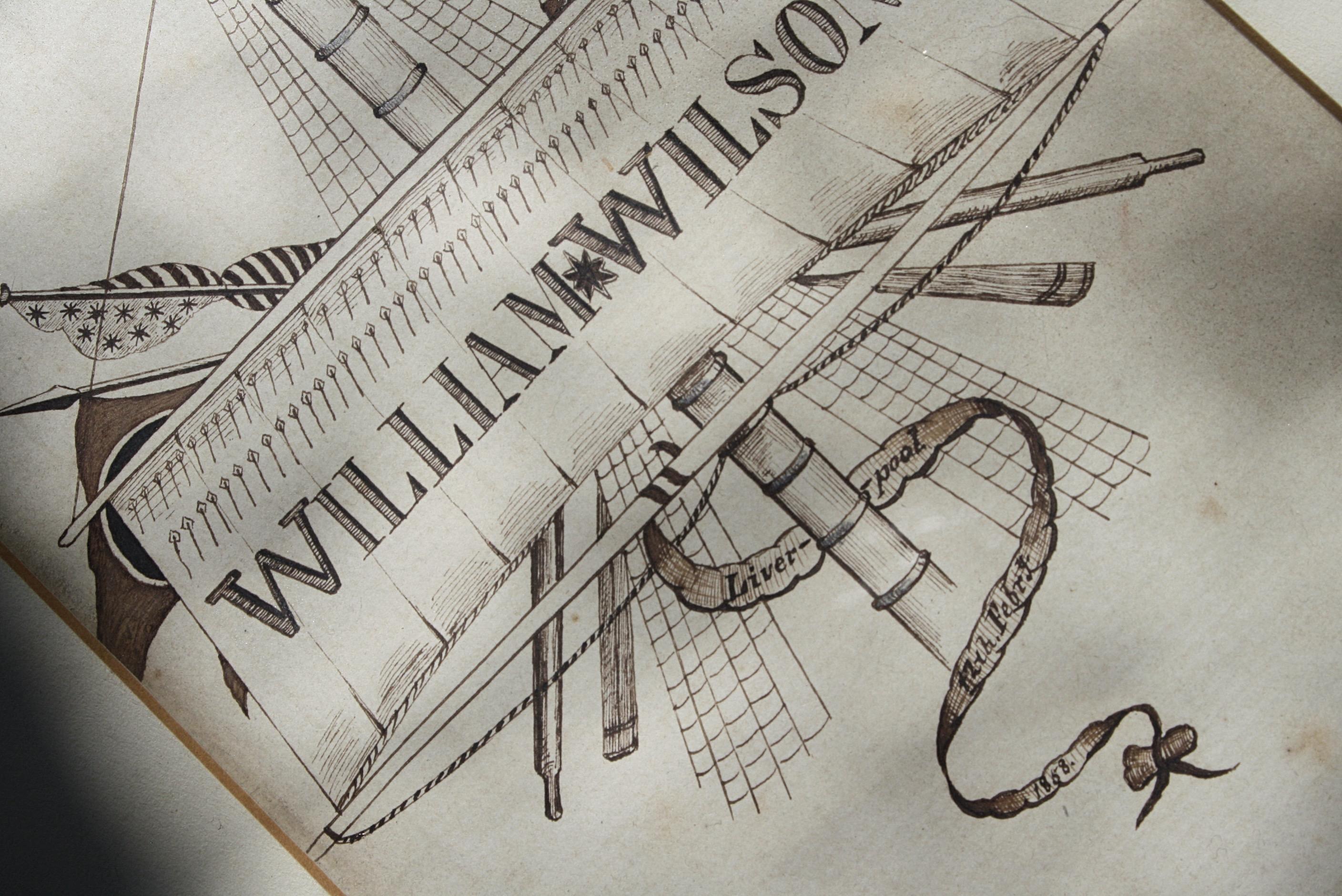 19th Century William Wilson, Sailors Folk Art Sketches Maritime Interest In Good Condition In Lowestoft, GB