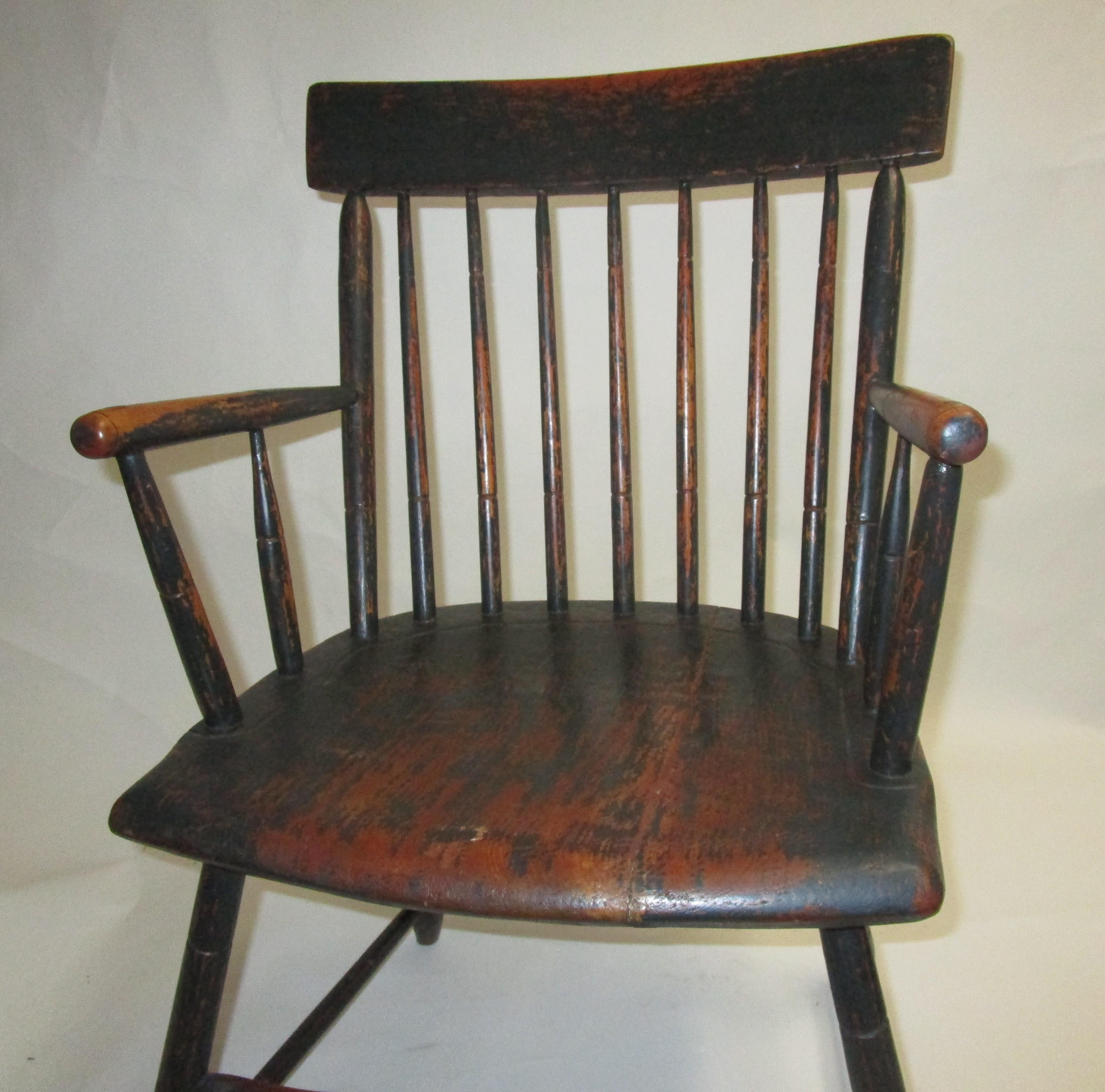 19th Century Windsor Armchair in Petite Size with Original Milk Paint 4