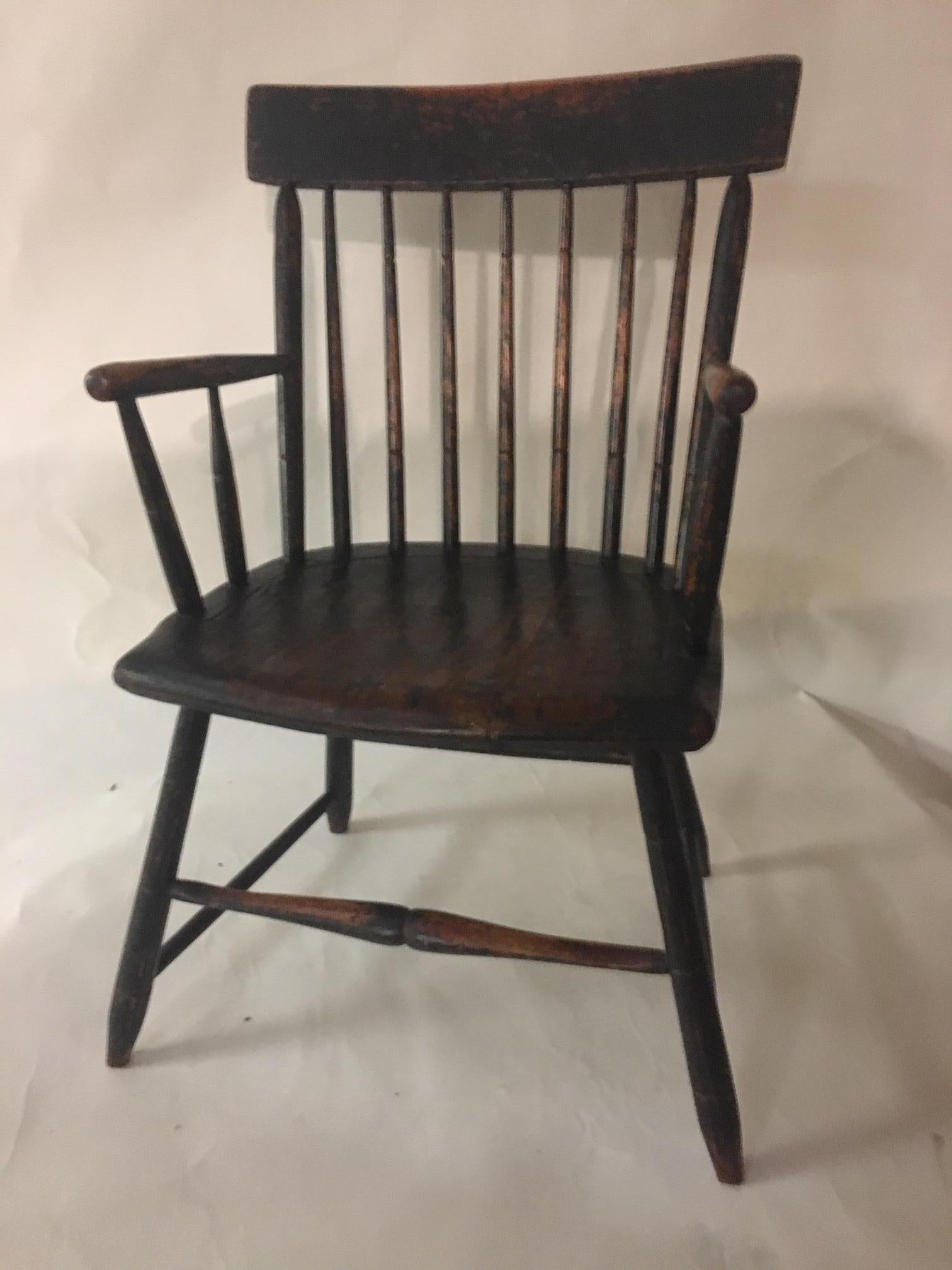19th Century Windsor Armchair in Petite Size with Original Milk Paint 1