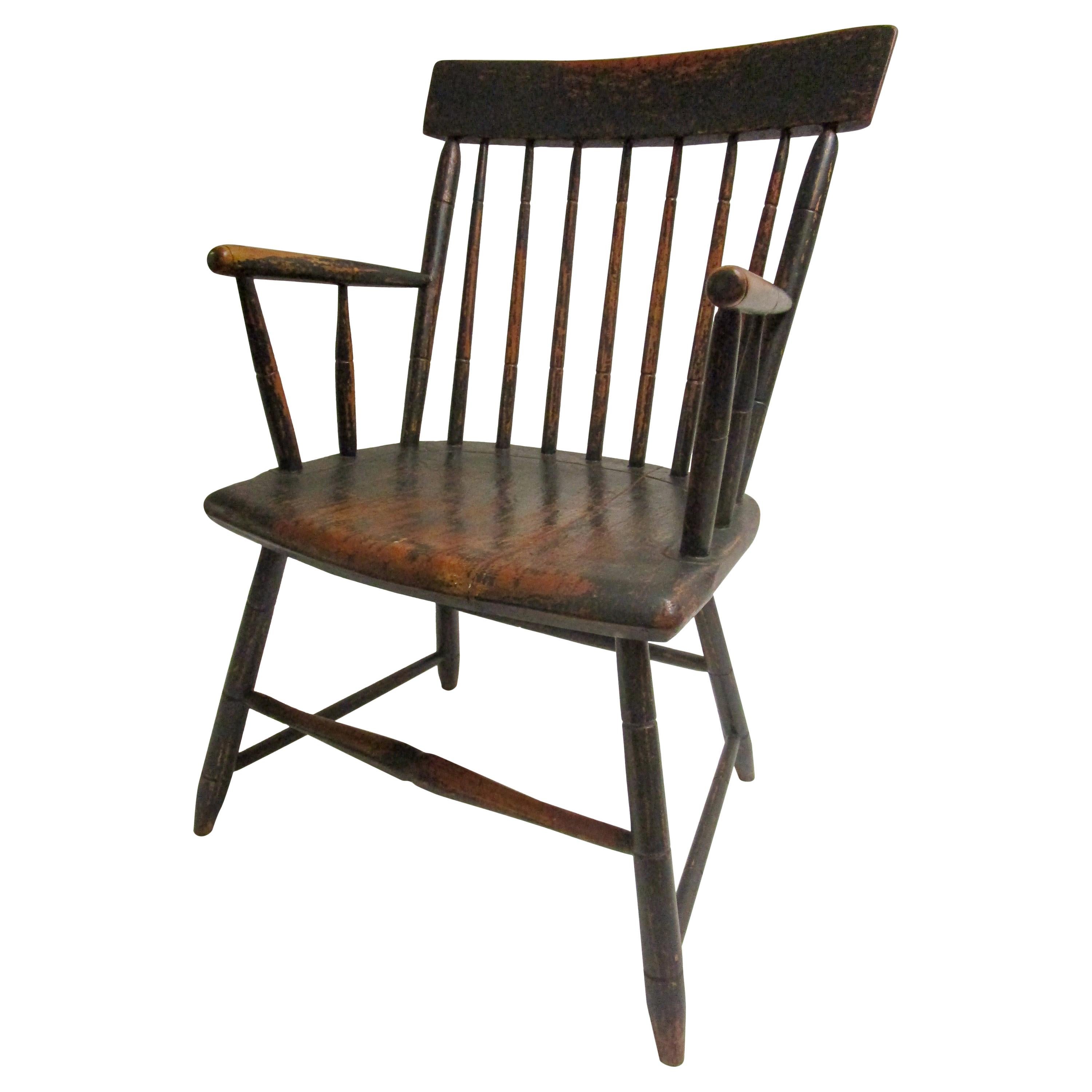 19th Century Windsor Armchair in Petite Size with Original Milk Paint