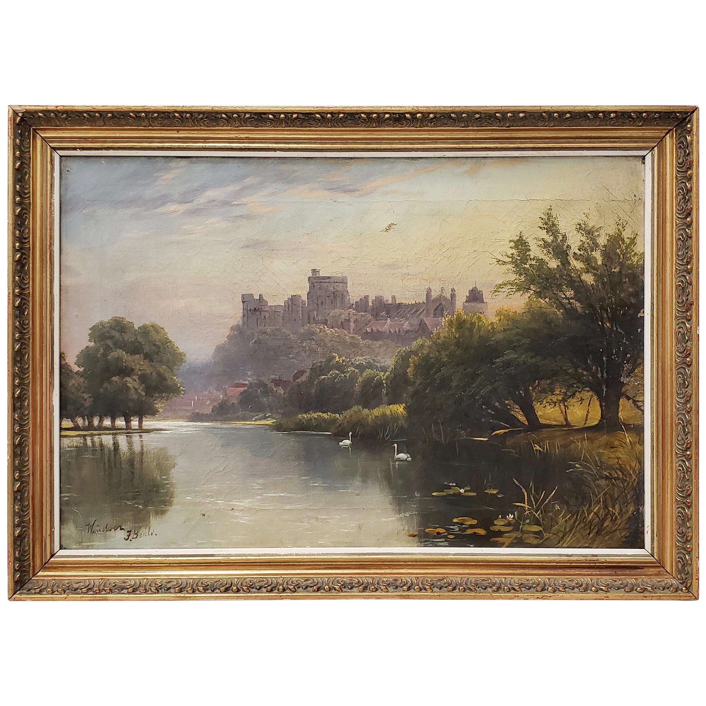 19th Century "Windsor Castle" Original Oil Painting by F. Beale at 1stDibs