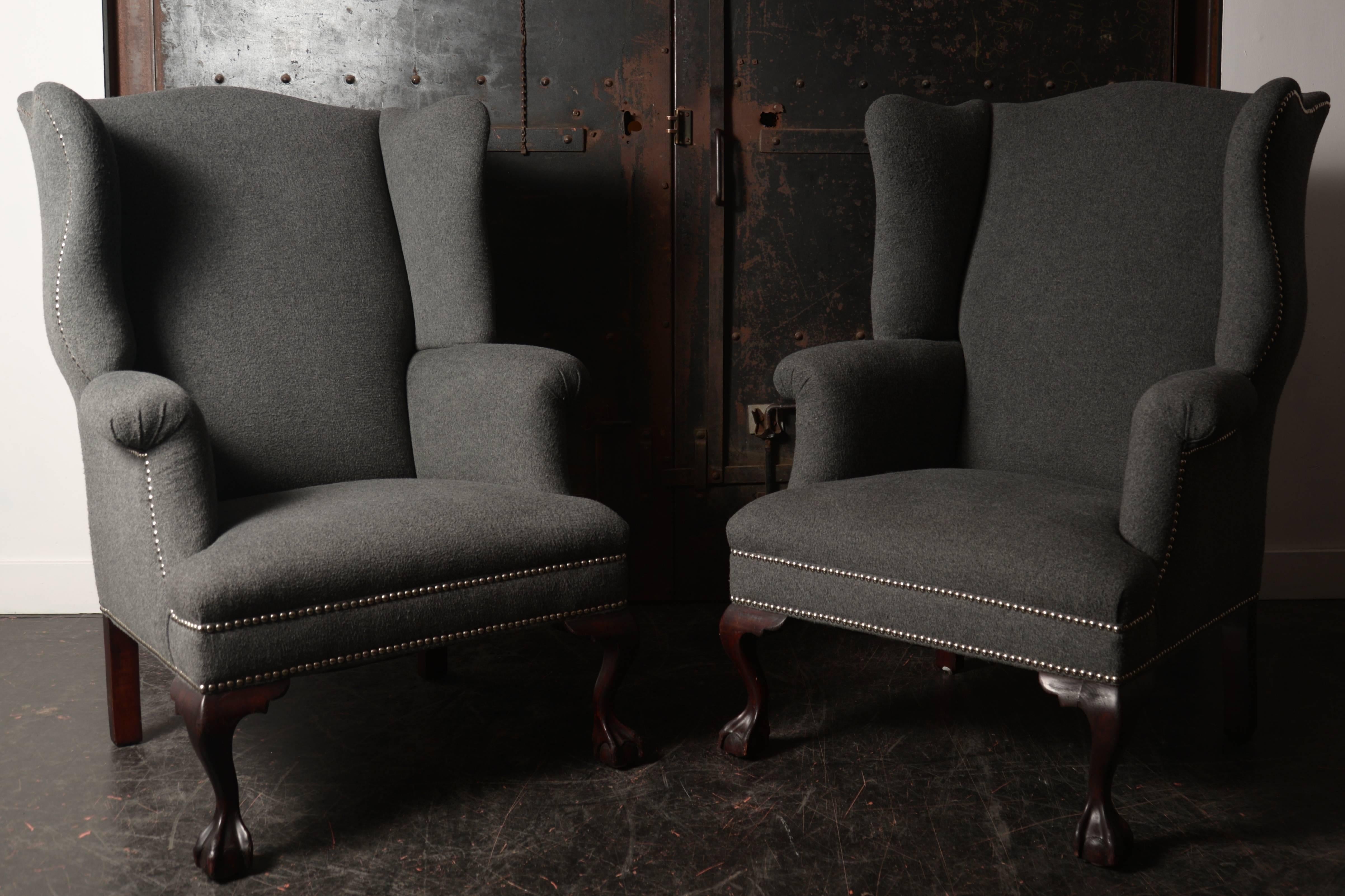 19th Century Wingback Chairs in Cashmere/Wool Blend For Sale 1