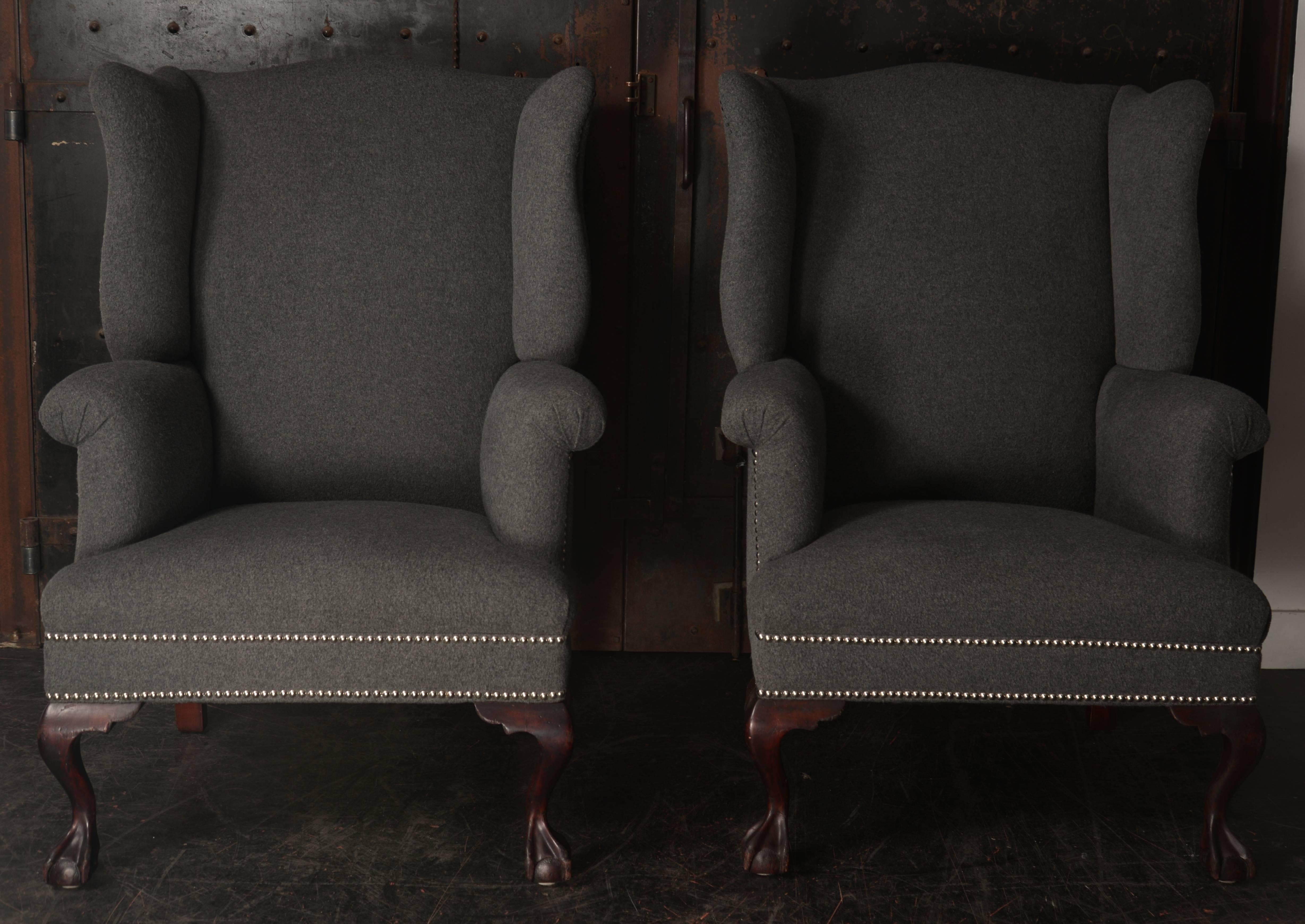 19th Century Wingback Chairs in Cashmere/Wool Blend For Sale 2