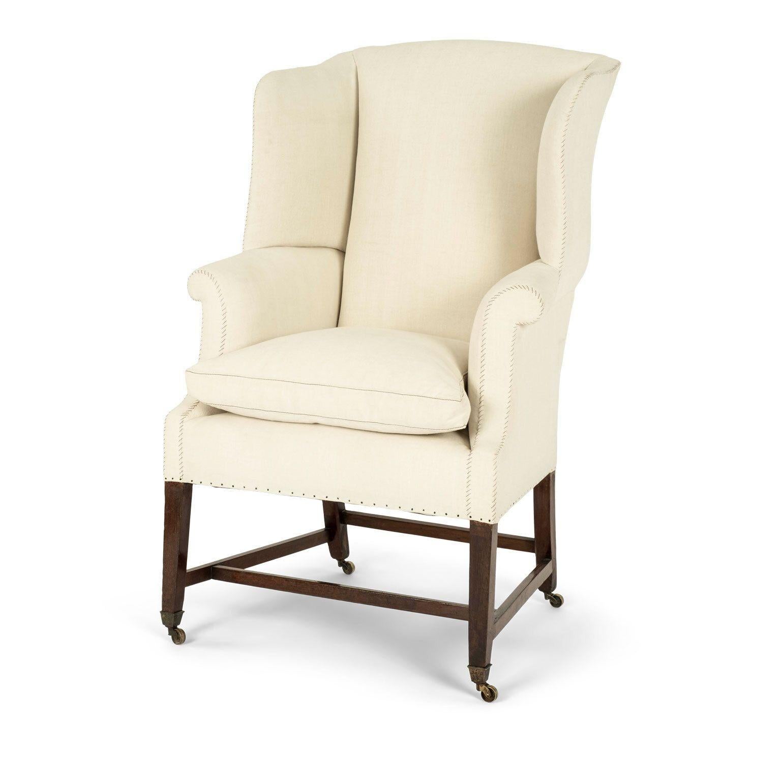 19th Century Wingback Upholstered in Antique Off-White Linen 4