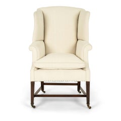 19th Century Wingback Upholstered in Antique Off-White Linen