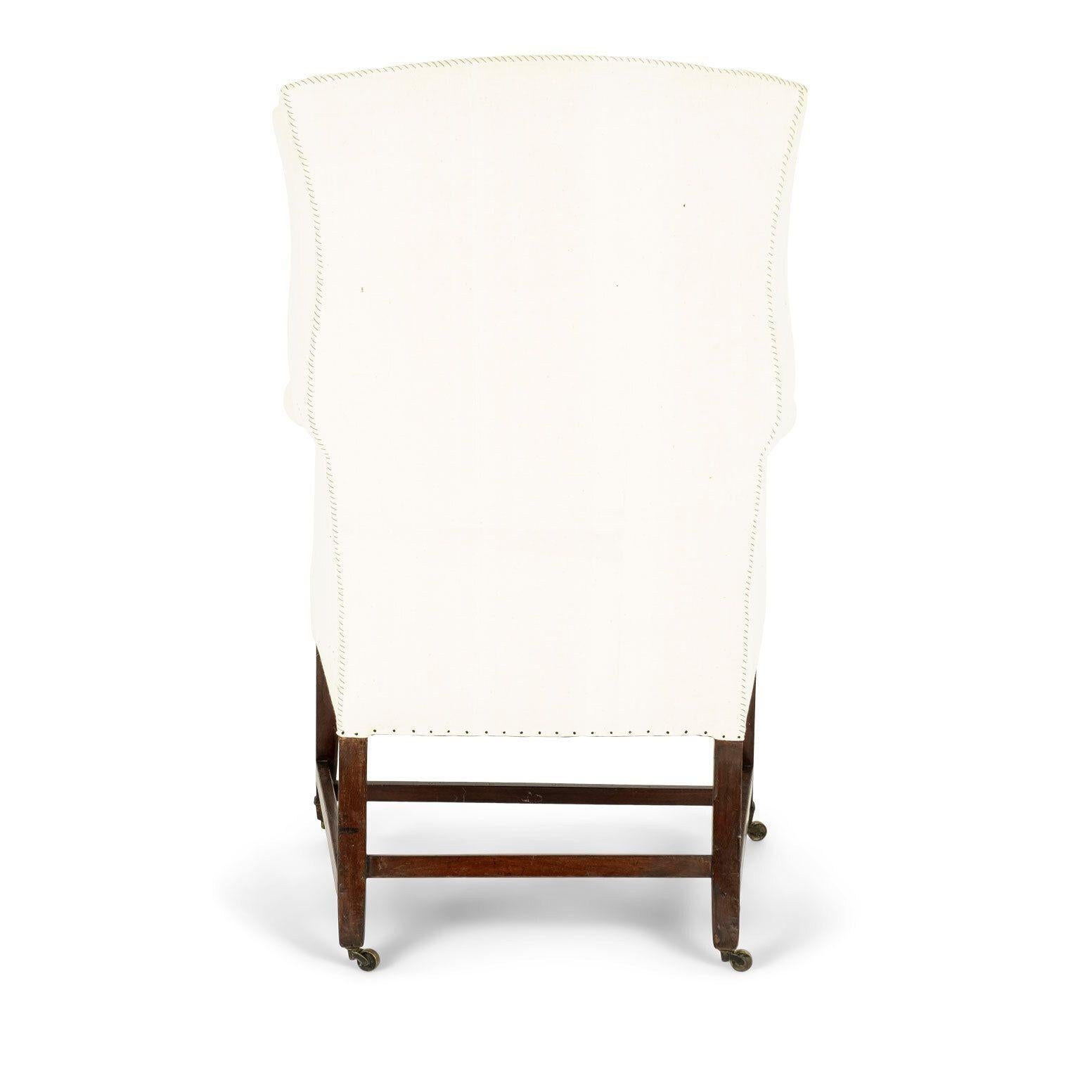 19th Century Wingback Upholstered in Antique Off-White Linen In Good Condition In Houston, TX
